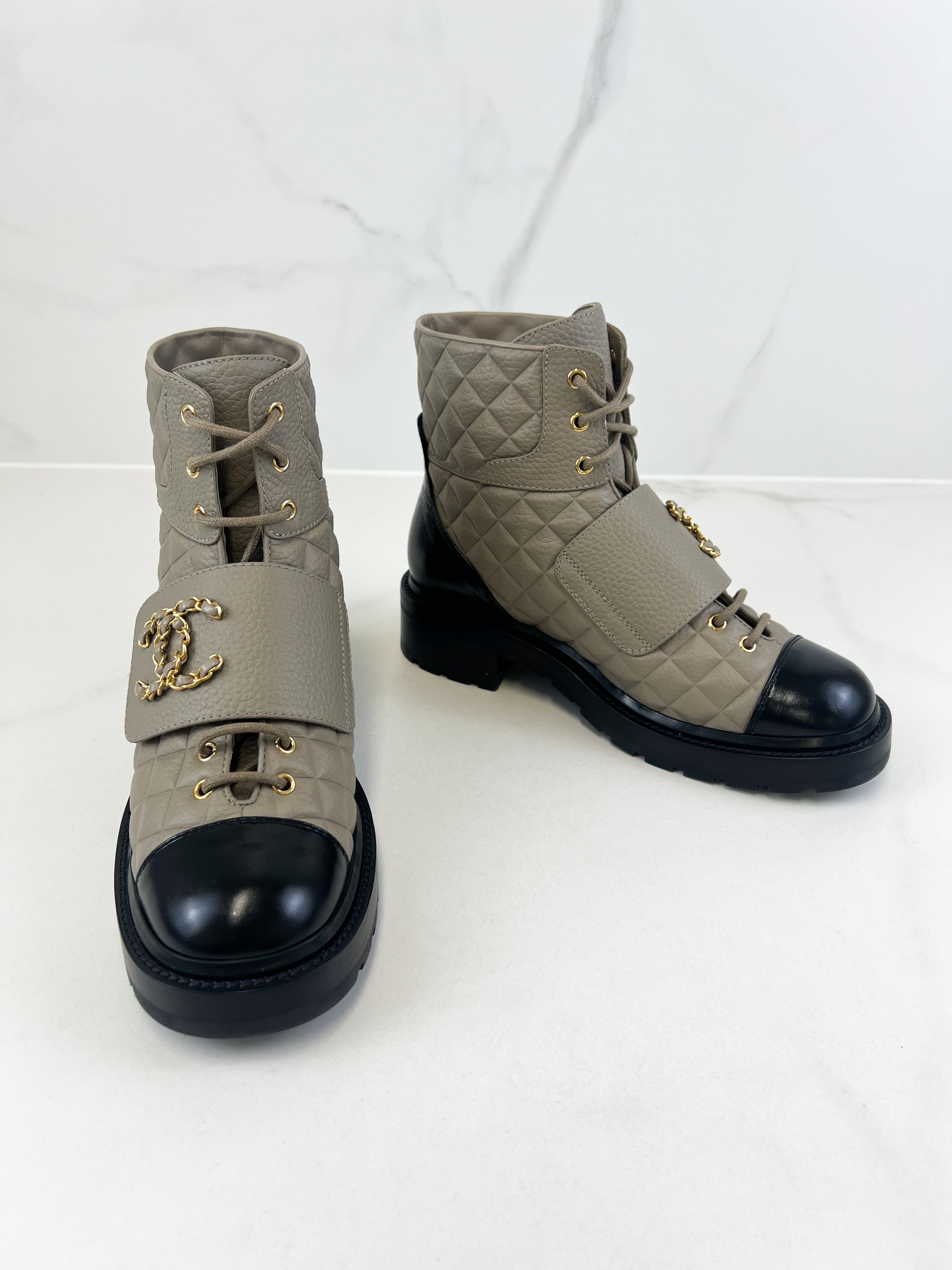 Chanel Quilted Combat Boot Size 40