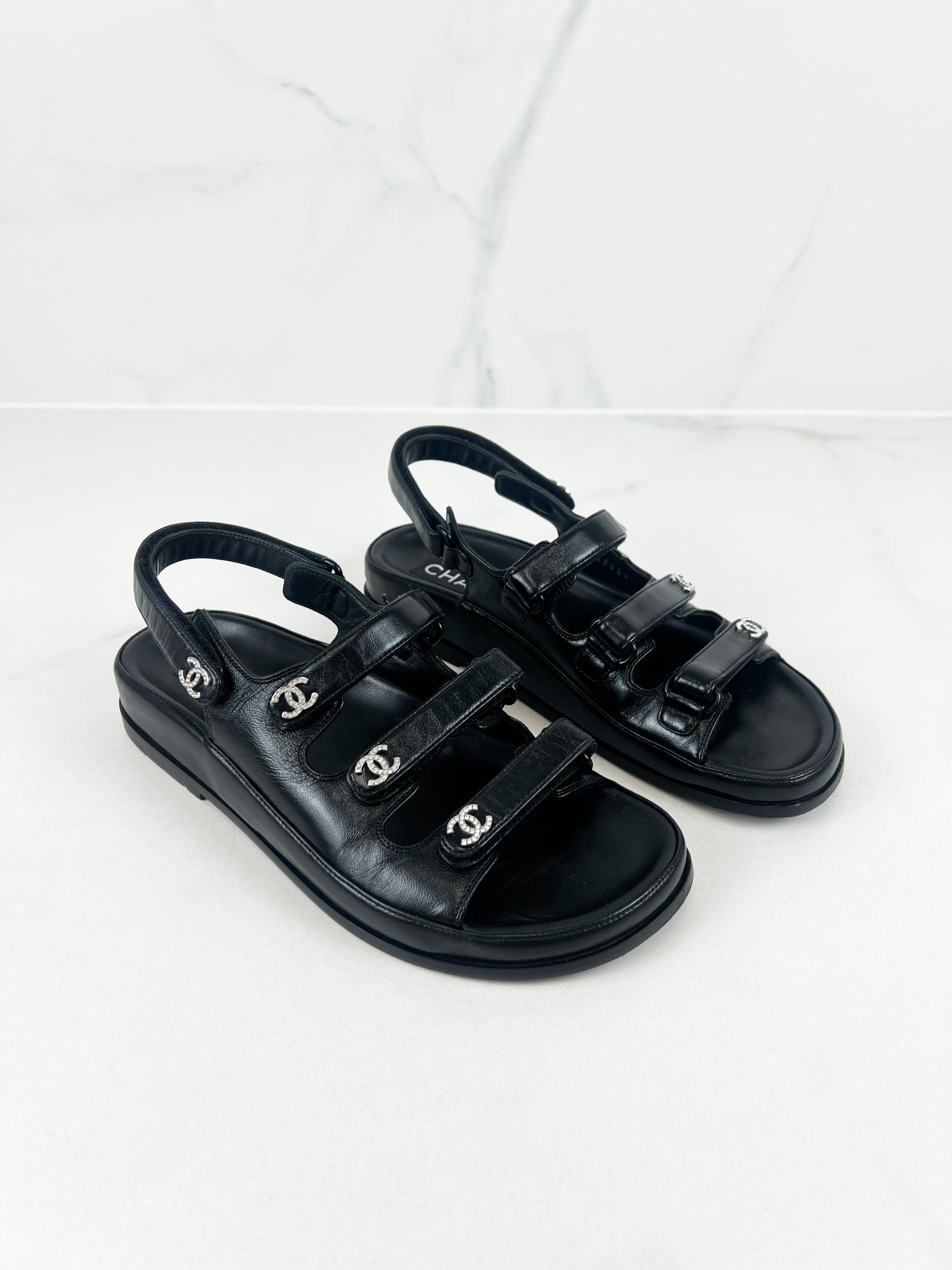 Chanel Black Leather Dad Sandal Size 35.5C