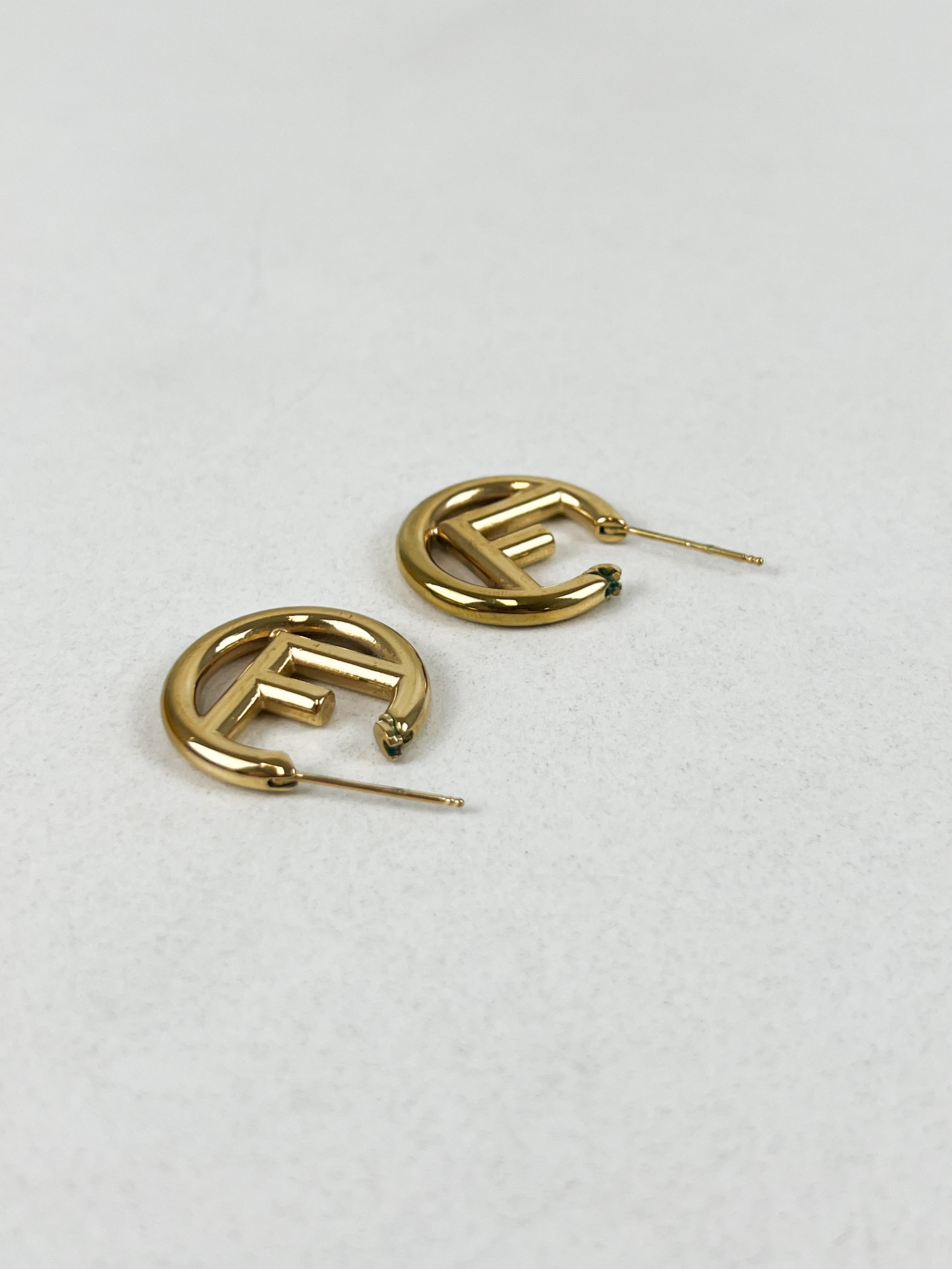 Fendi F Logo Hoop Earring in Gold