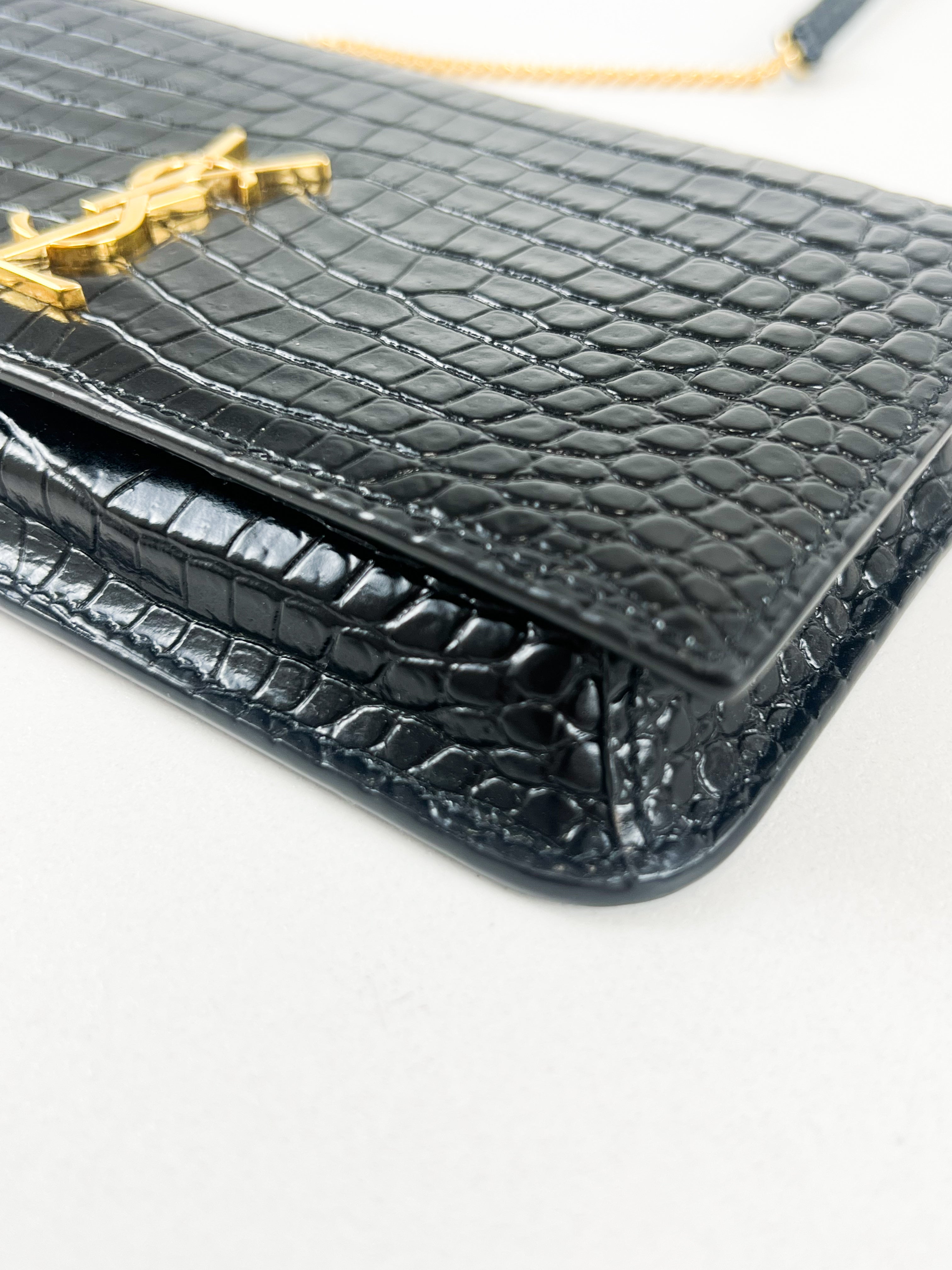 Saint Laurent Cassandre Phone Holder in Croc Leather