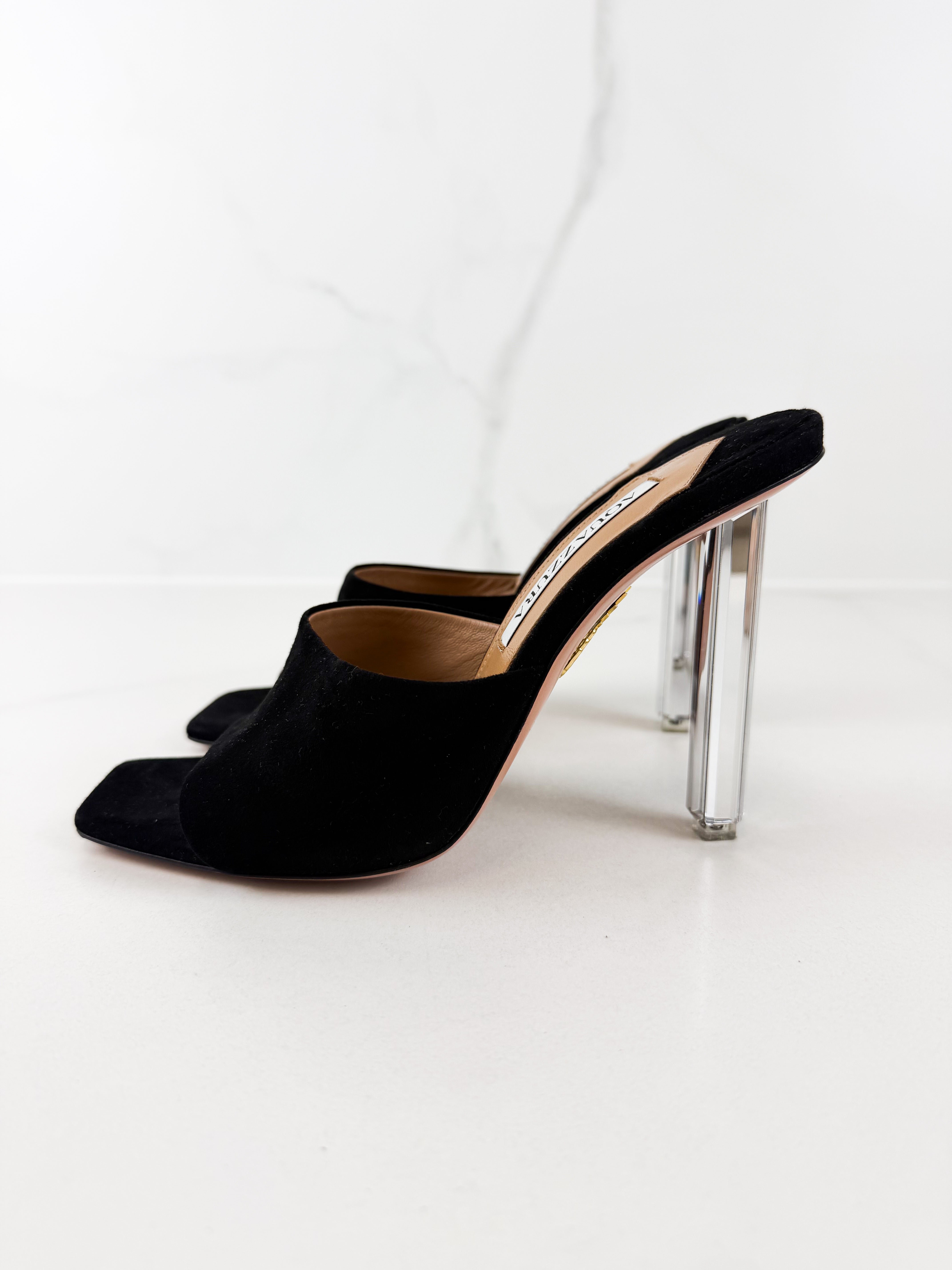 Aquazzura Suede Mirror Mule 105mm in Black Size 38