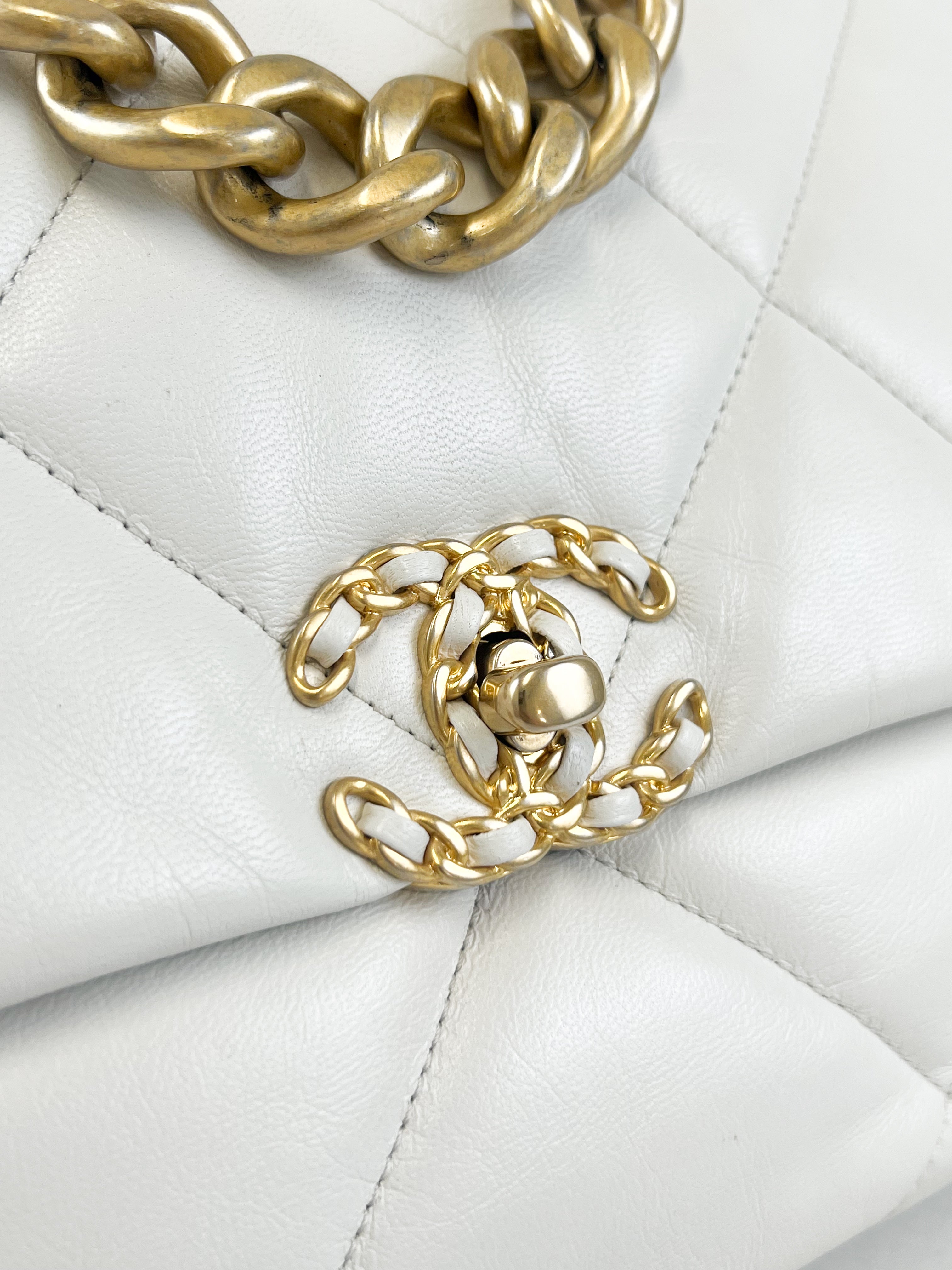 Chanel White Large Lambskin 19 with Gold & Silver Tone Hardware