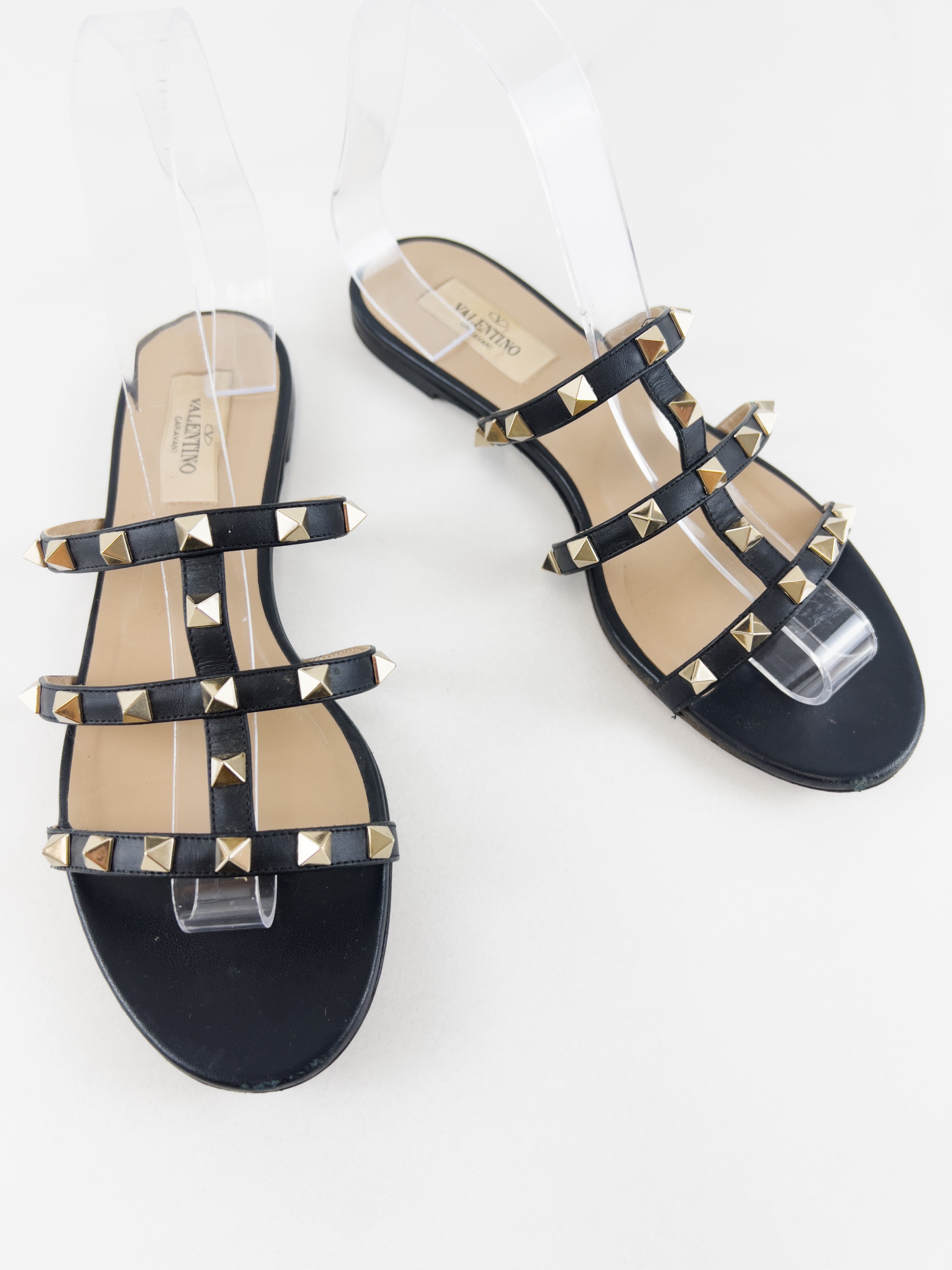Valentino Garavani Caged Black Rockstud Slides Size 37