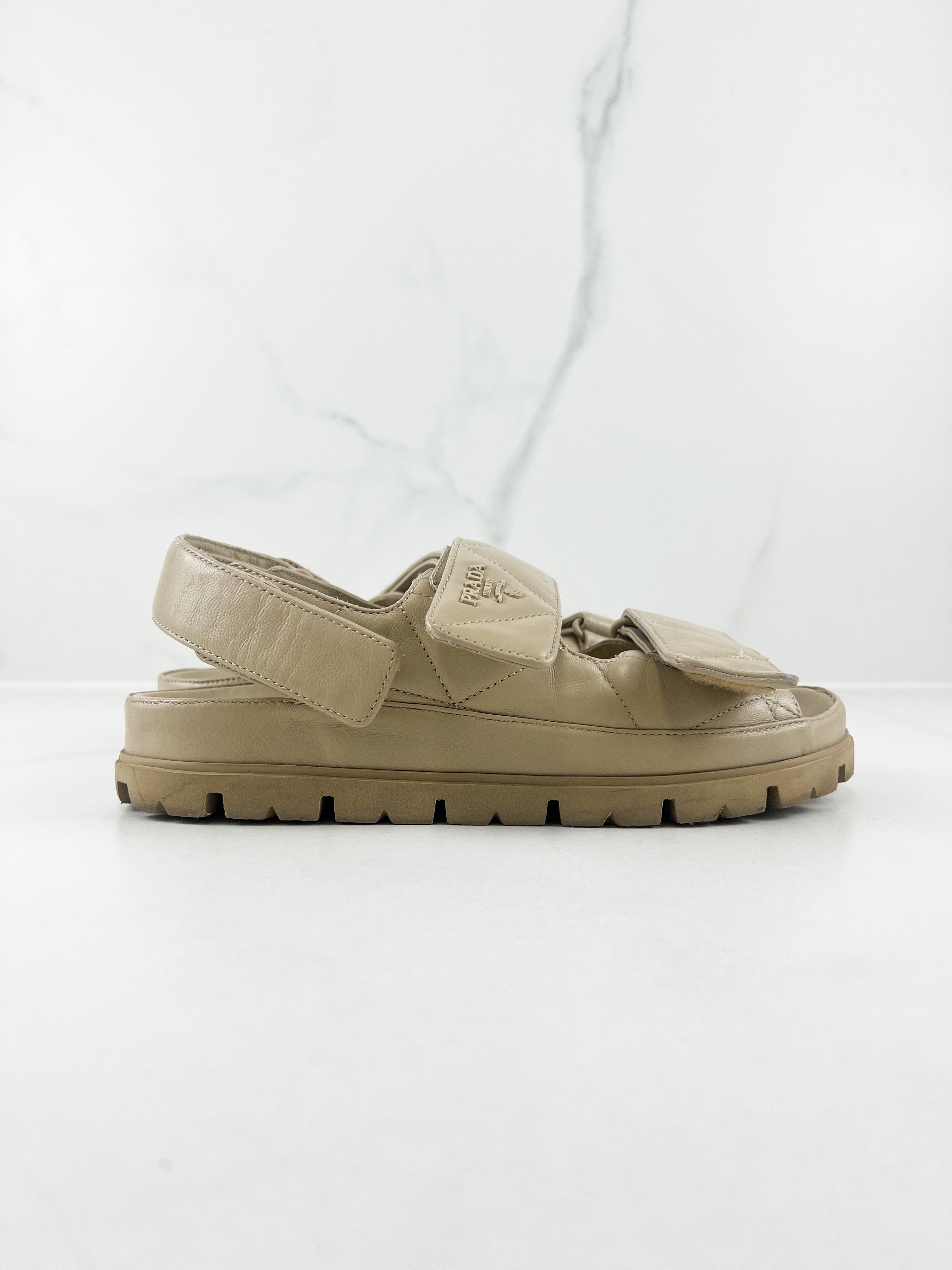 Prada Logo Quilted Leather Sandal Size 38