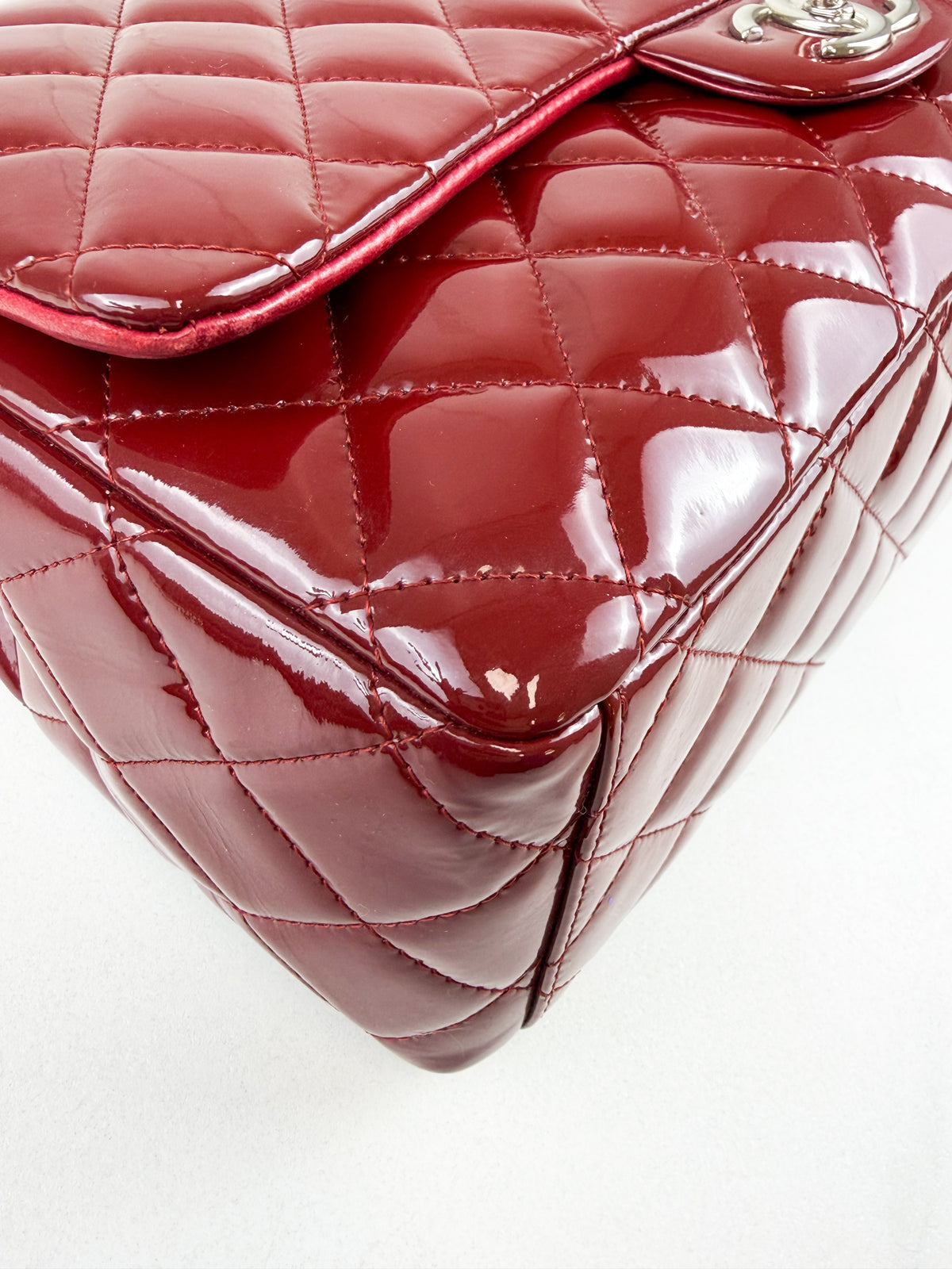 Chanel Red Patent Classic Jumbo Double Flap Bag