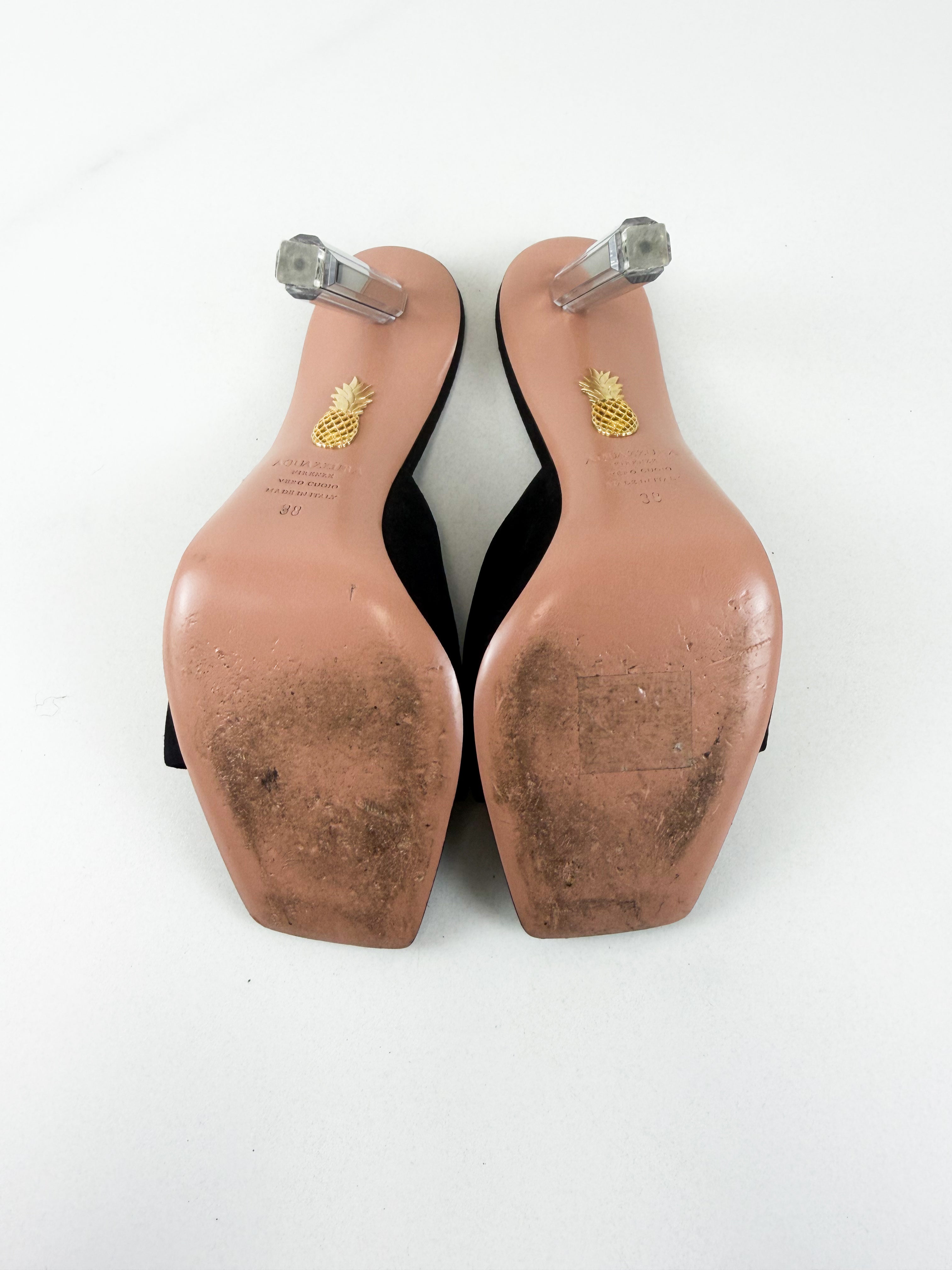 Aquazzura Suede Mirror Mule 105mm in Black Size 38
