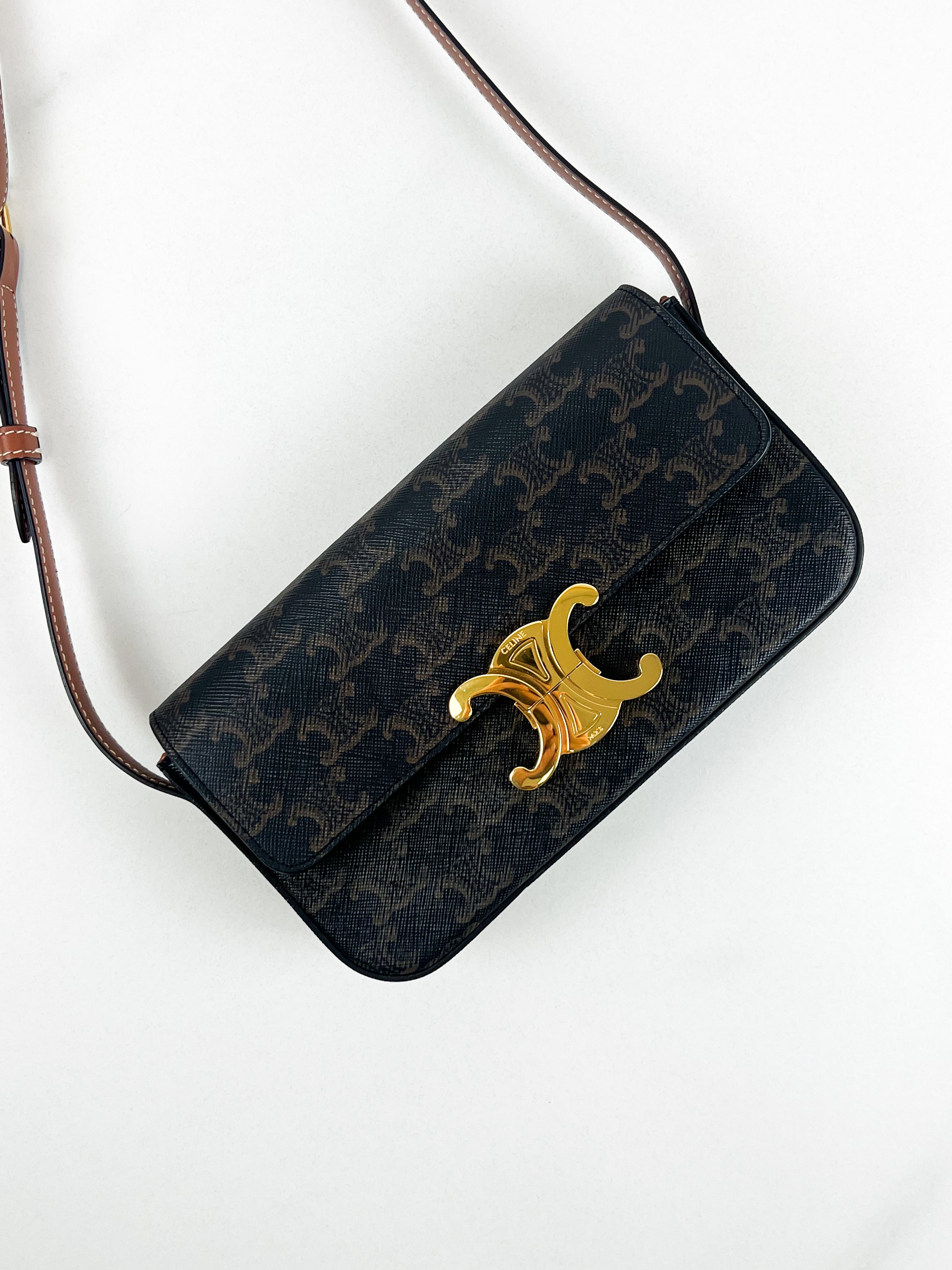 Celine Triomphe Shoulder Bag in Monogram Calfskin