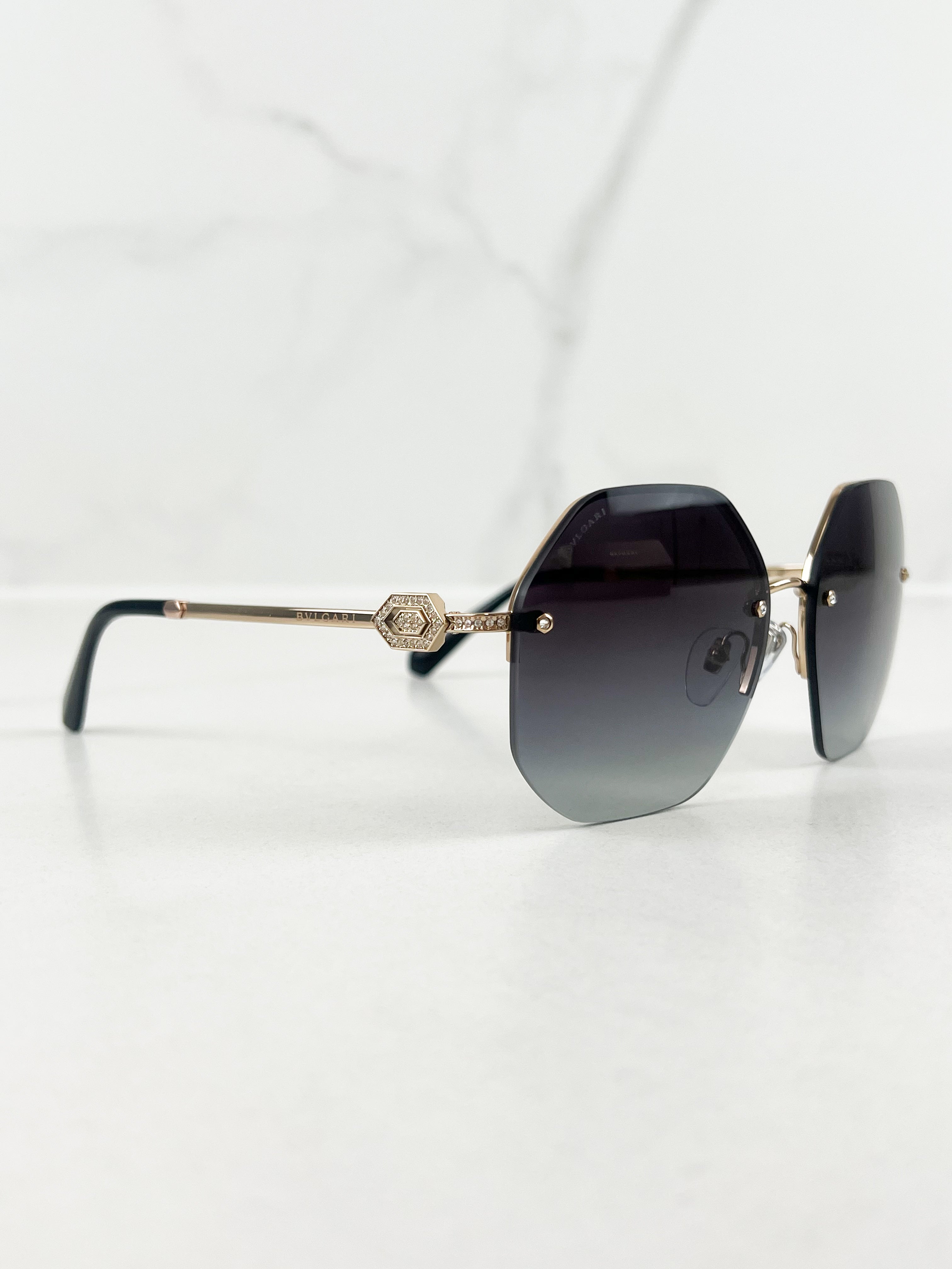 Bvlgari Rimless Geometric Grey Embellished Sunglasses
