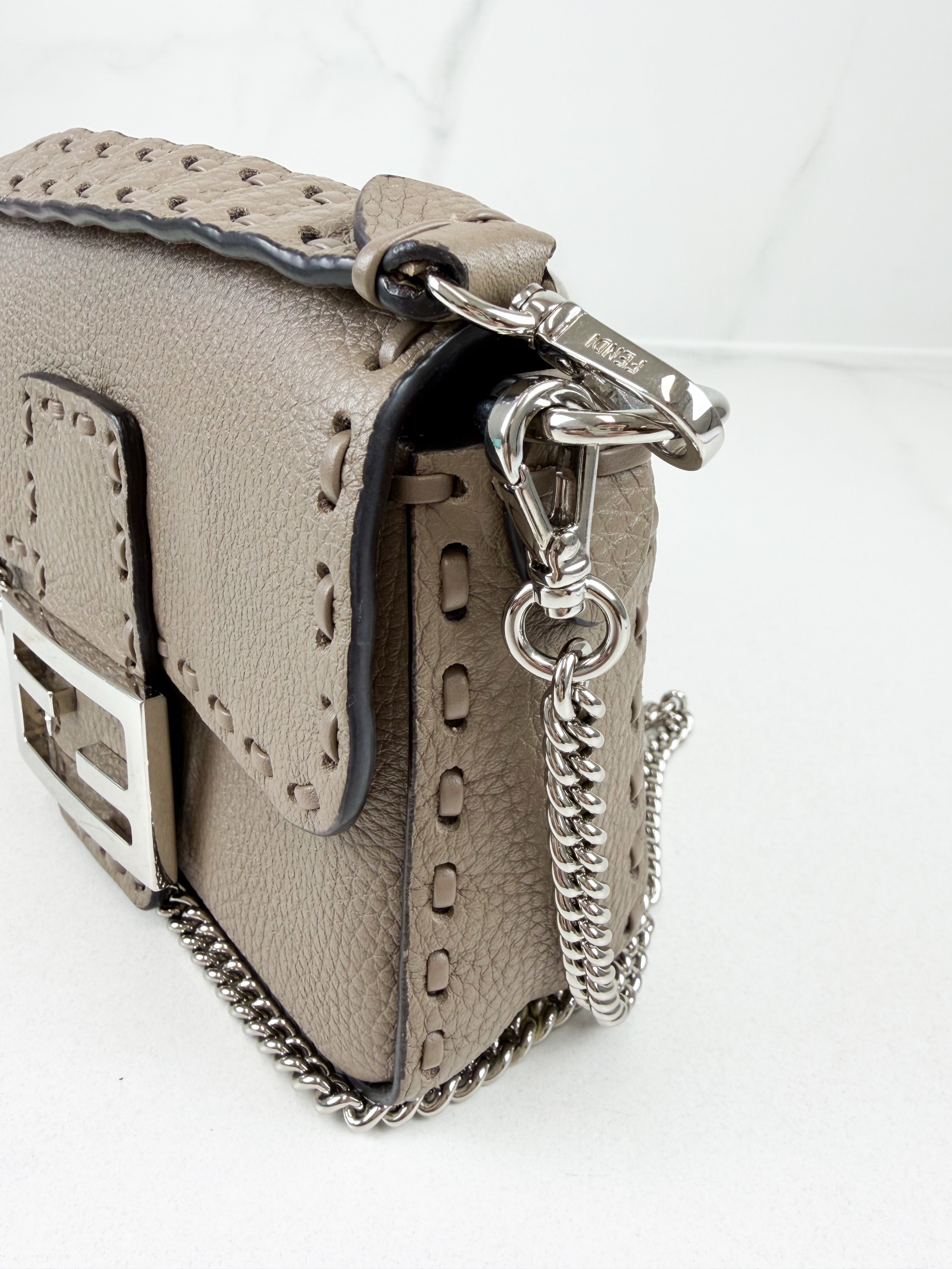 Fendi FF Calf Leather Mini Baguette