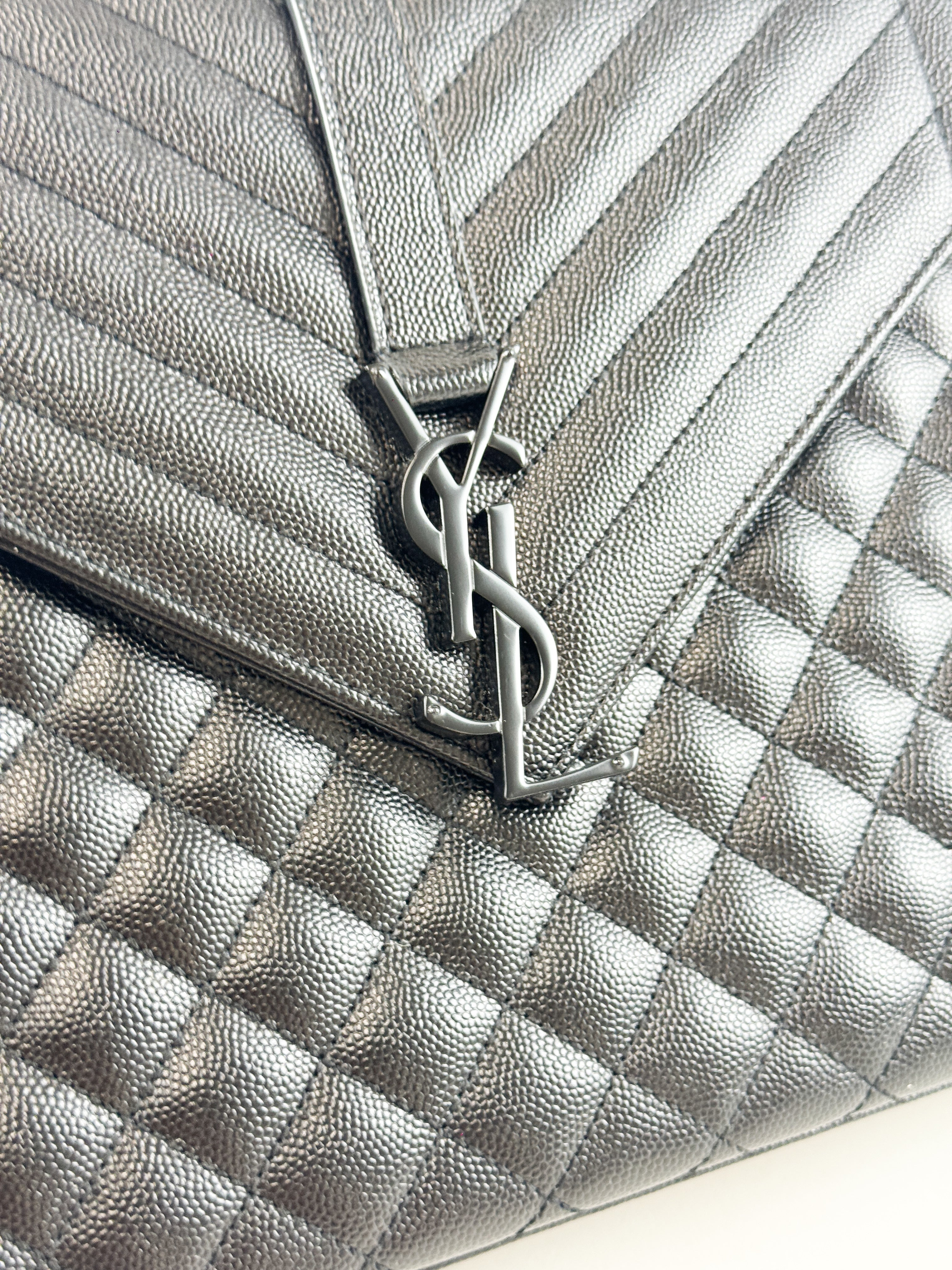 Saint Laurent Black Large Envelope Bag with Black Hardware