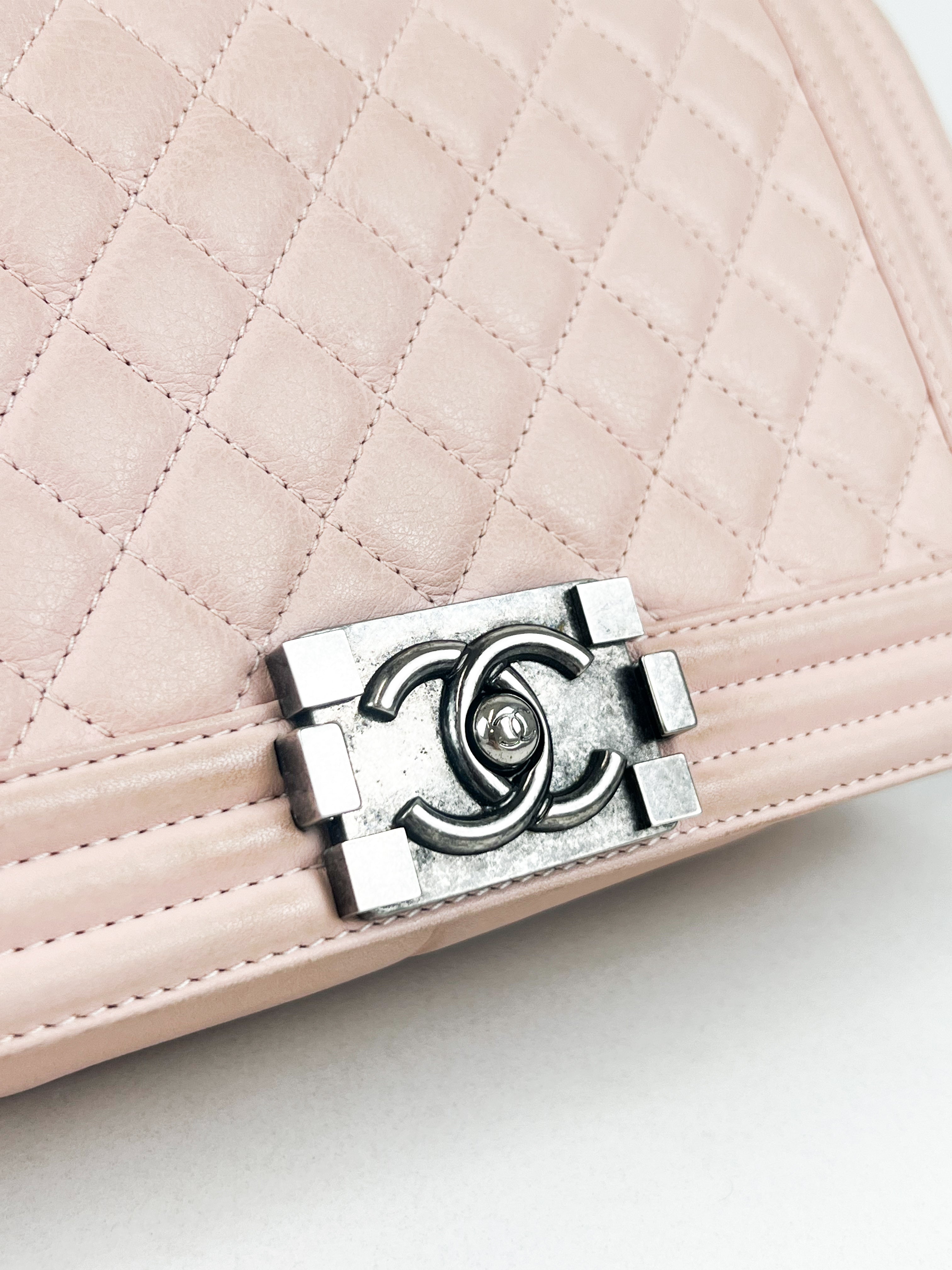 Chanel Old Medium Boy Bag in Pink Quilted Calfskin with Ruthenium Hardware