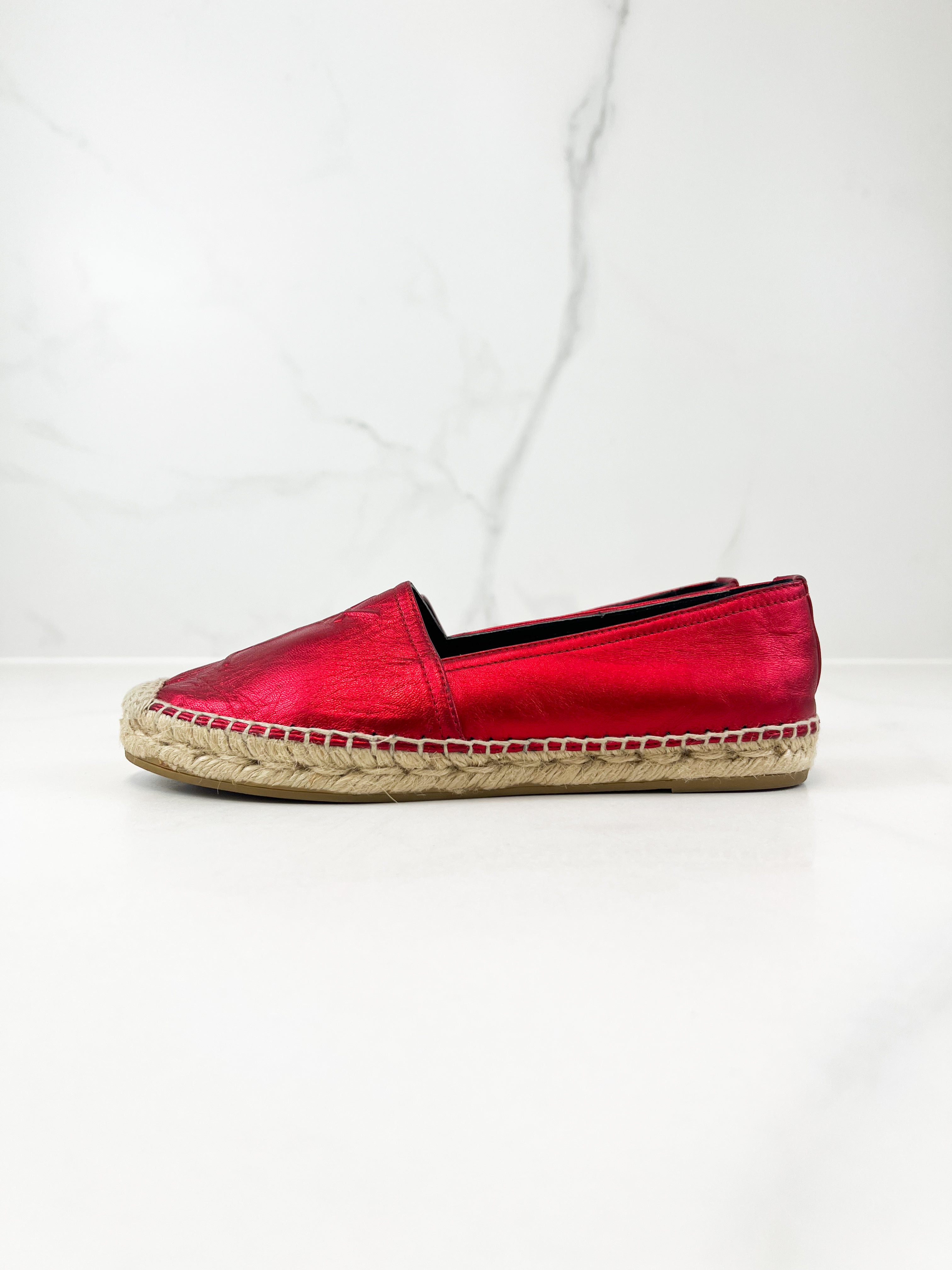 Saint Laurent Monogram Metallic Espadrilles Size 36