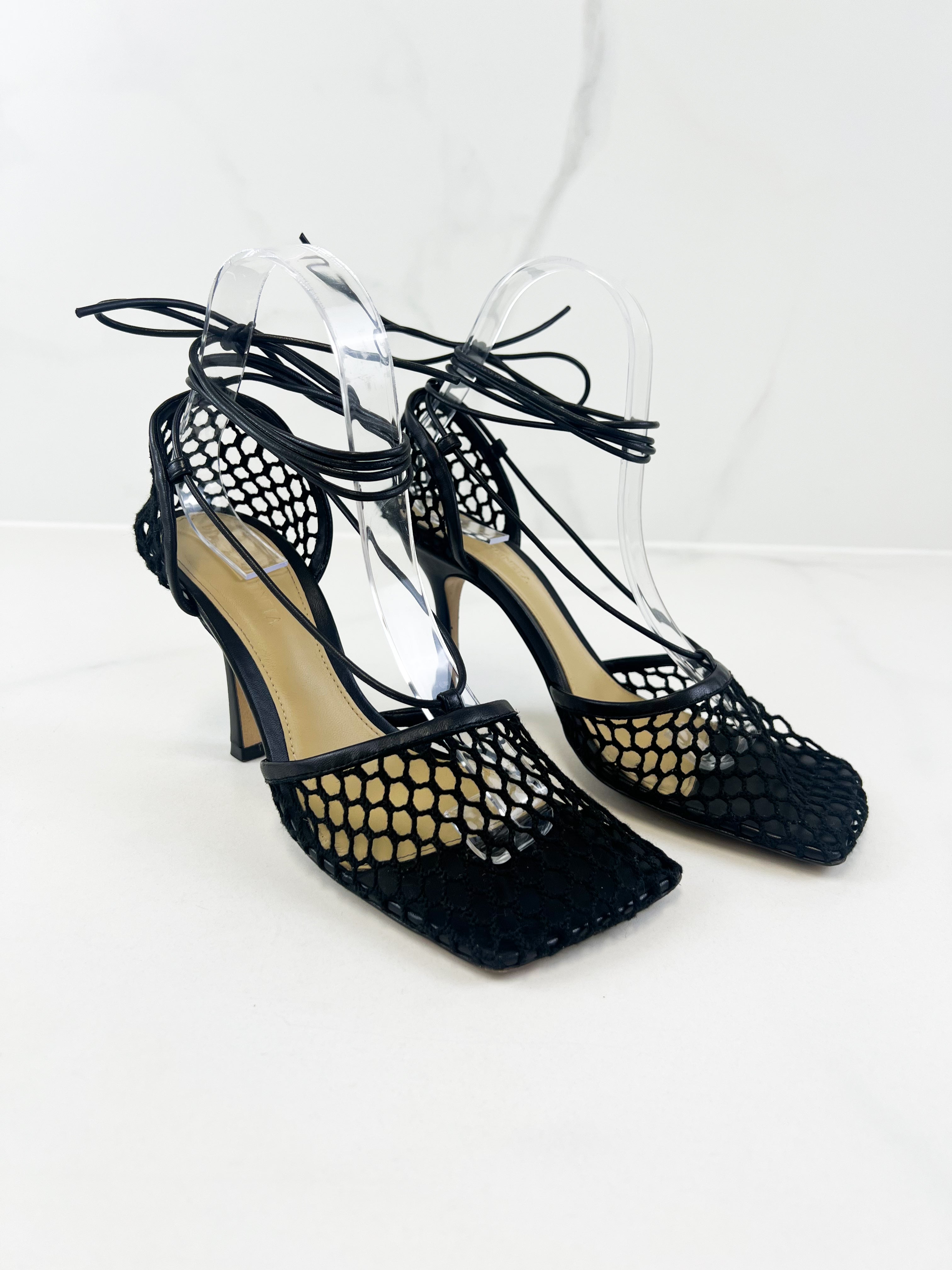 Bottega Veneta Stretch Lace Up Sandal Heel Size 37