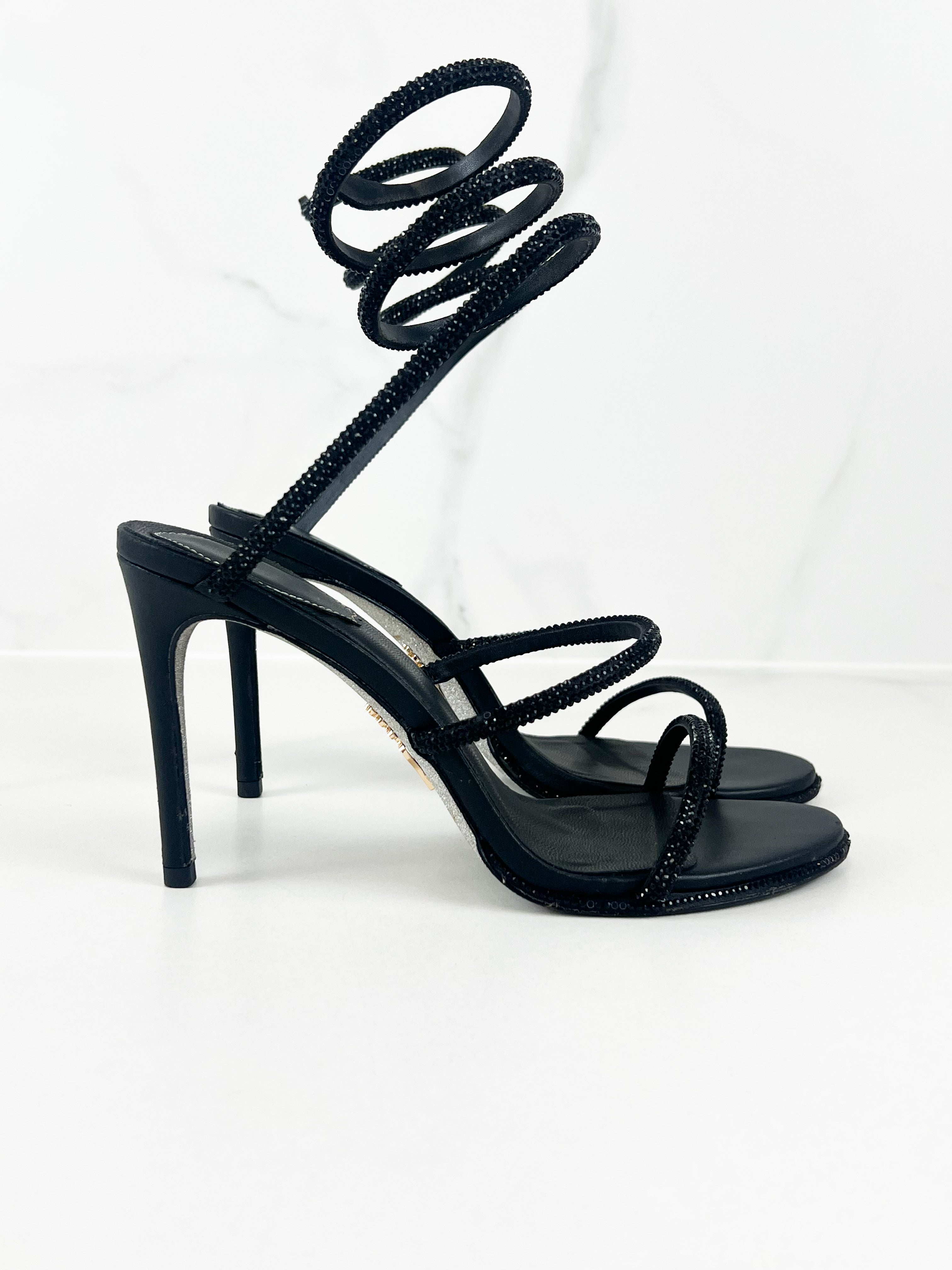 Rene Caovilla Cleo Sandal in Black 100mm Size 39