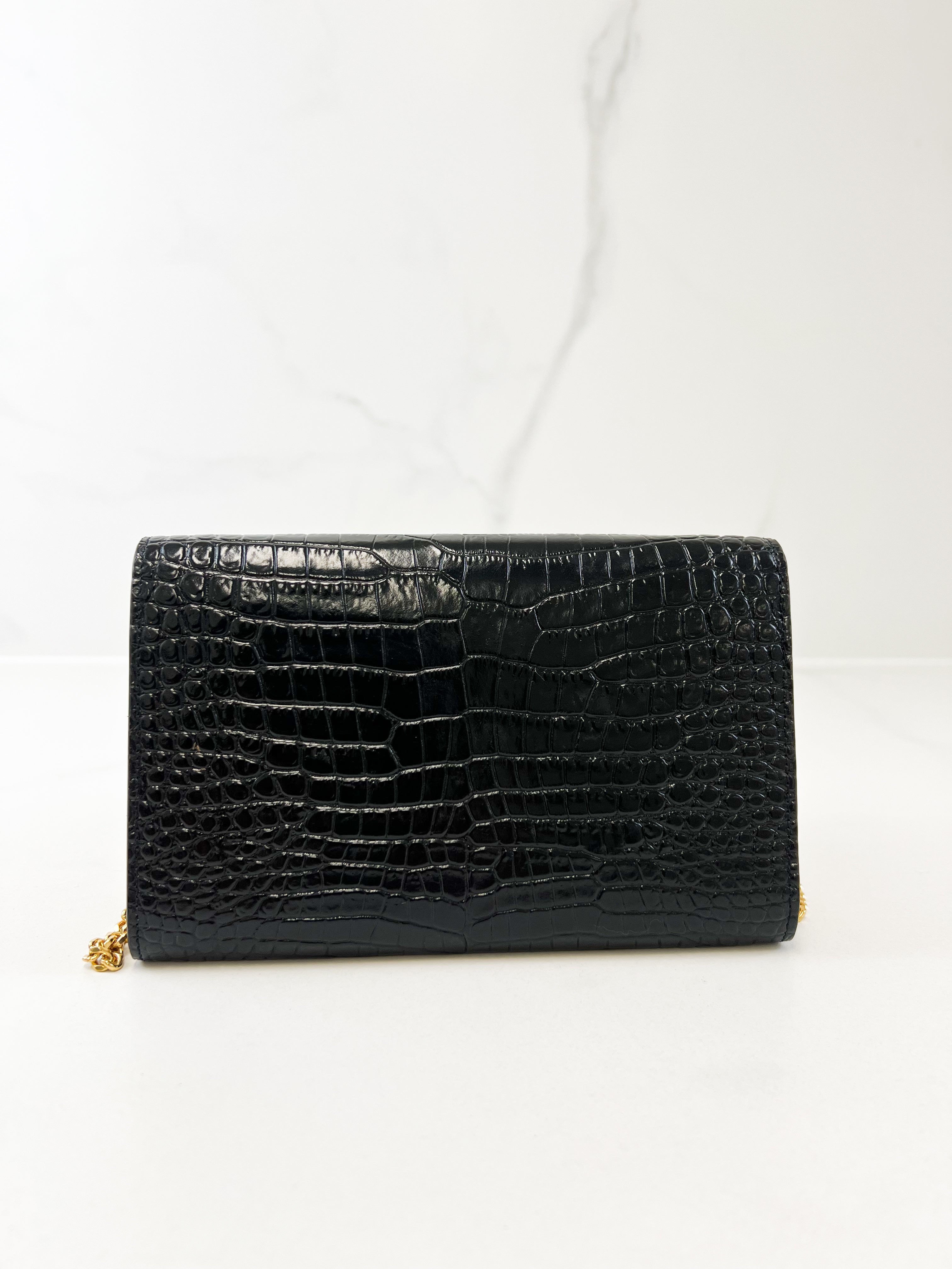 Saint Laurent Uptown Chain Wallet in Croc Leather