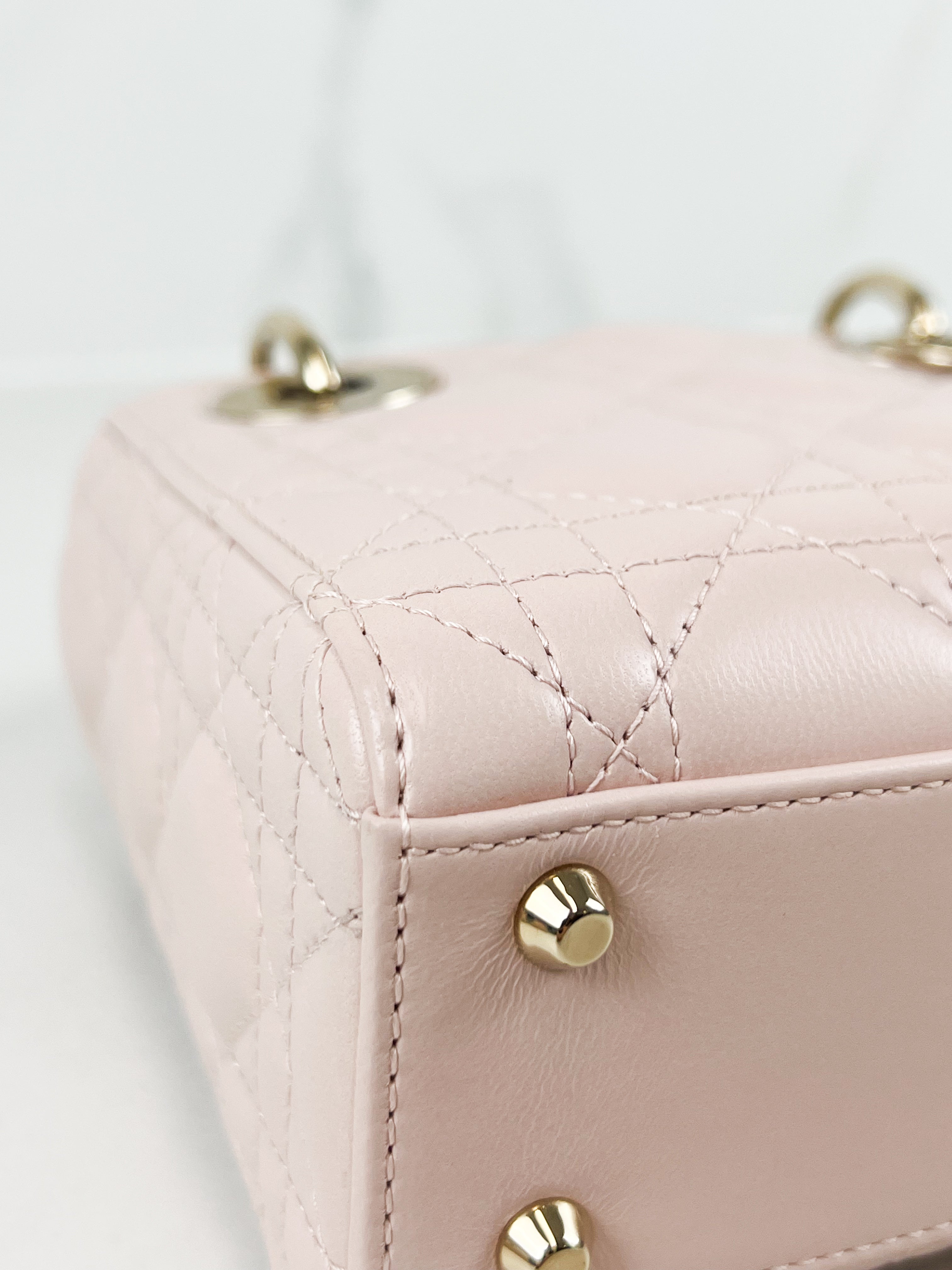 Christian Dior Mini Lady Dior Cannage Leather in Powder Pink