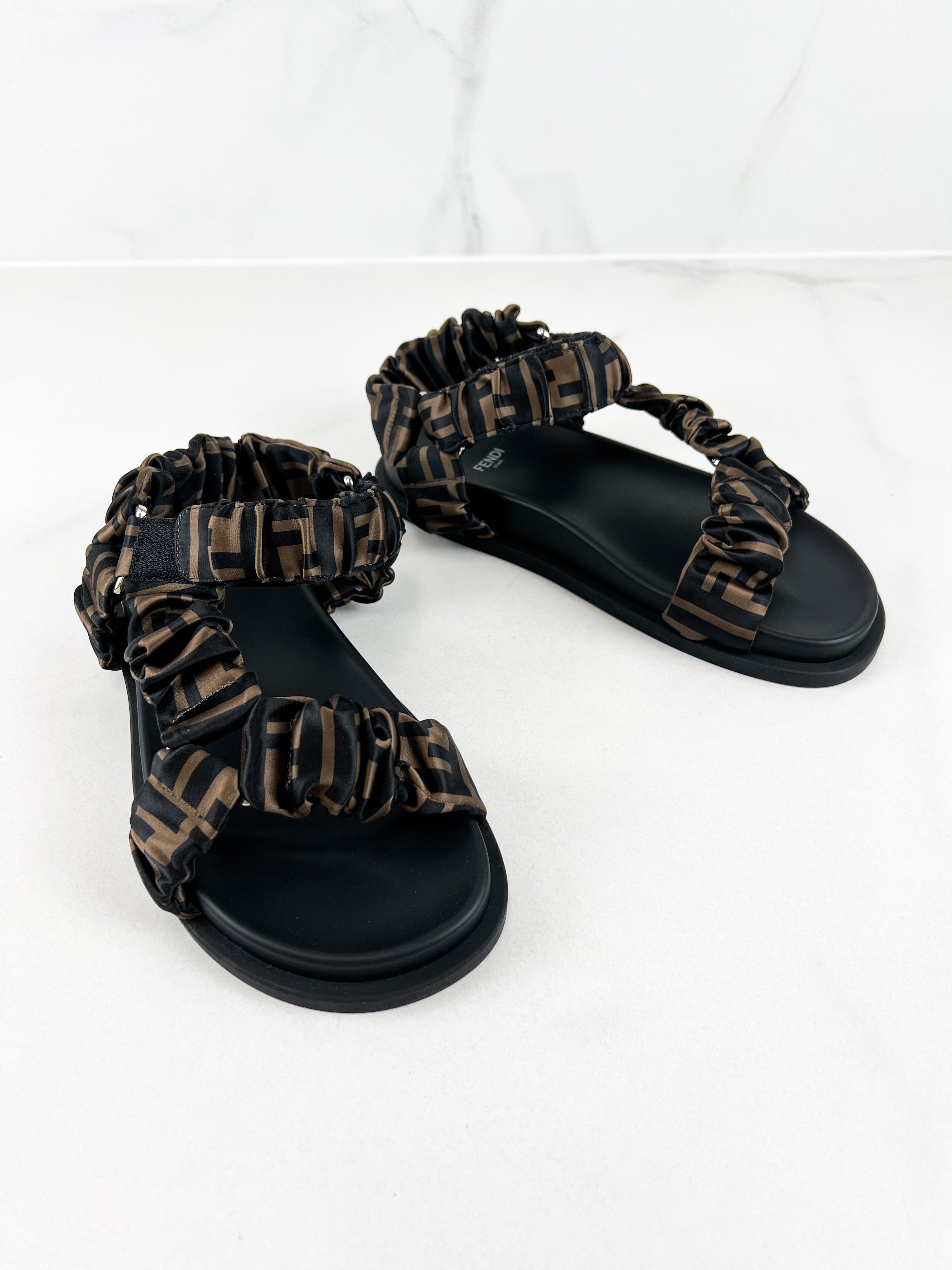 Fendi Feel Brown Satin Sandal Size 38