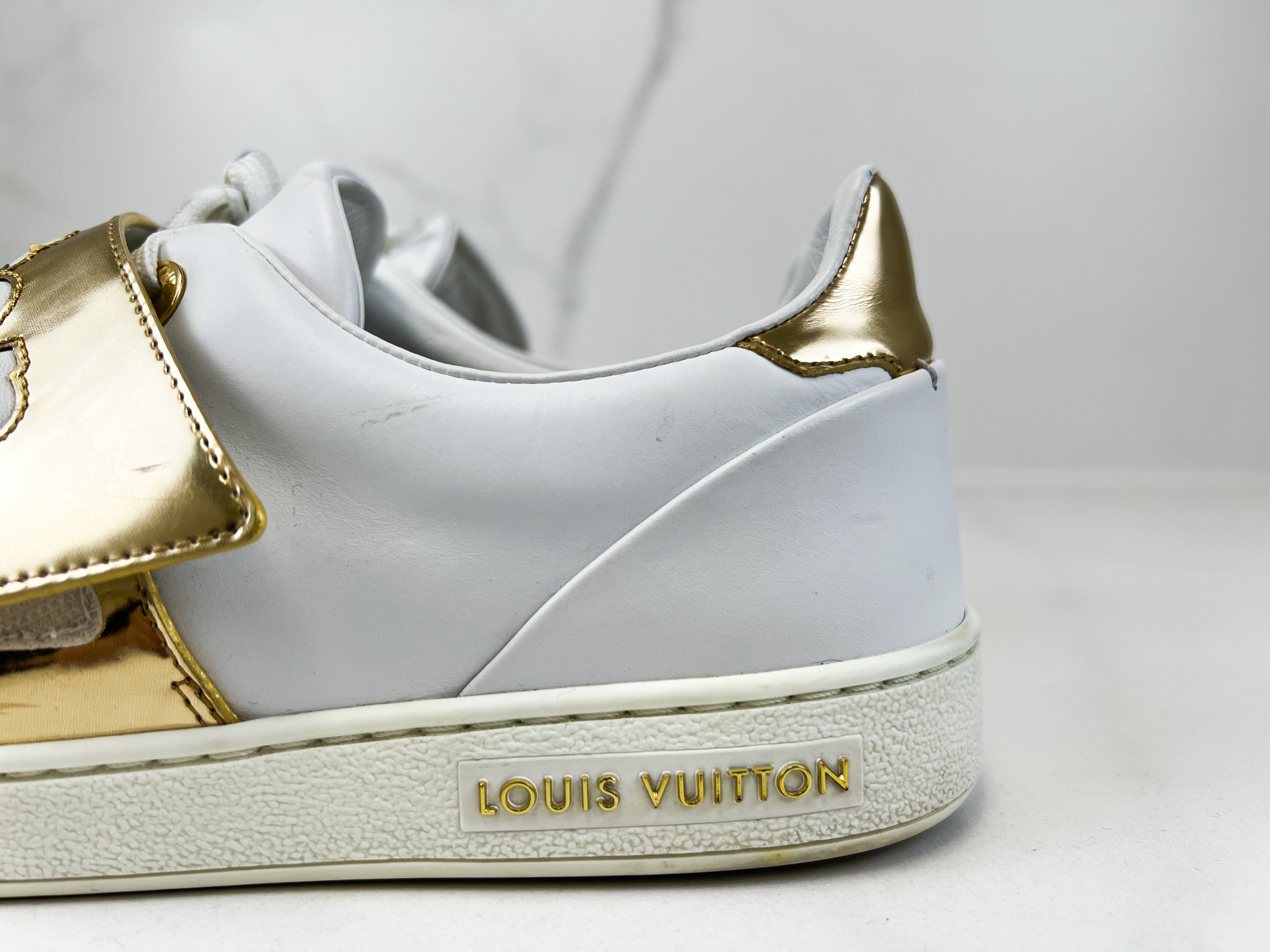 Louis Vuitton White/Gold Frontrow Sneakers Size 36.5