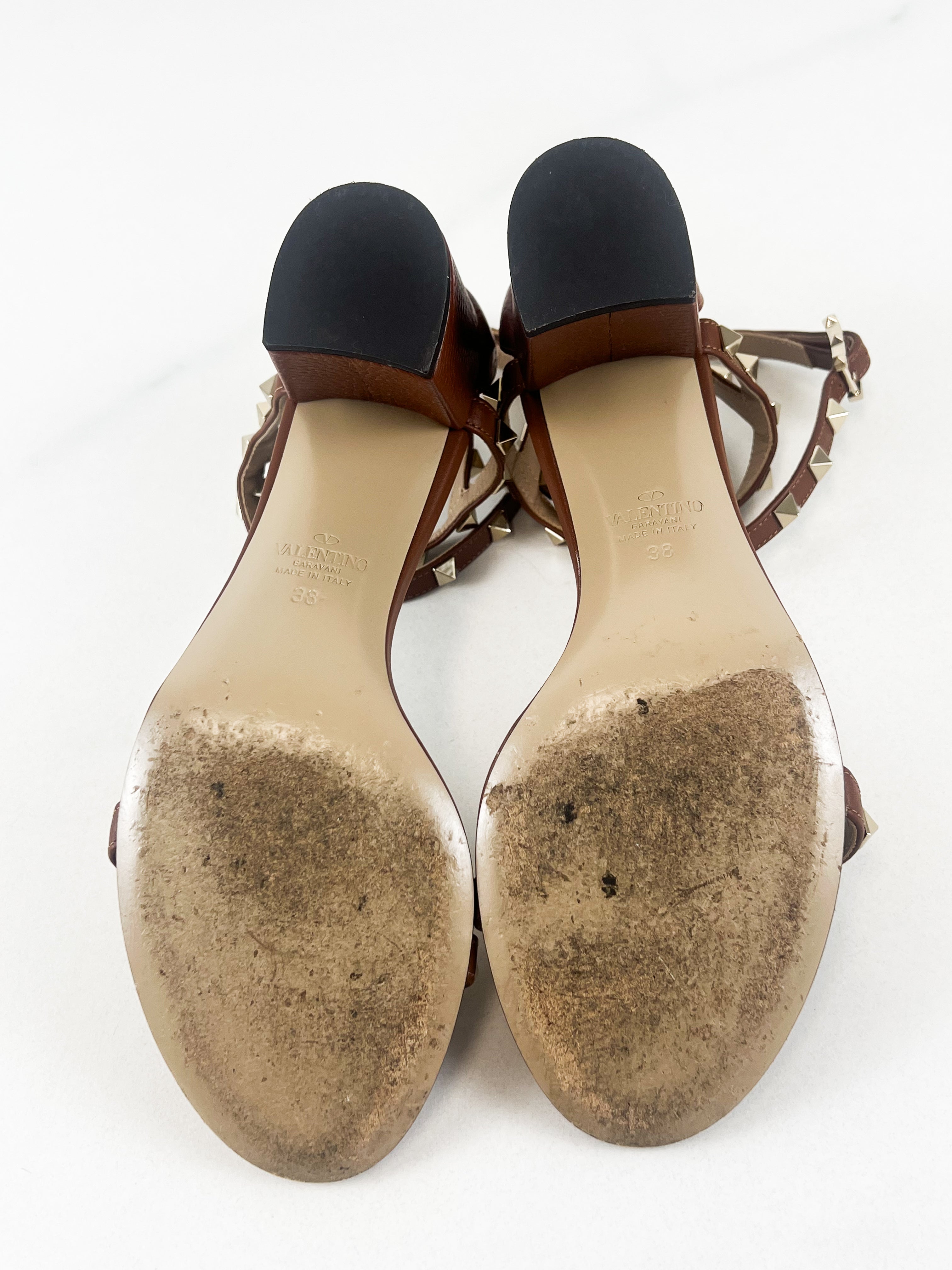 Valentino Rockstud Leather Block Sandals Size 38