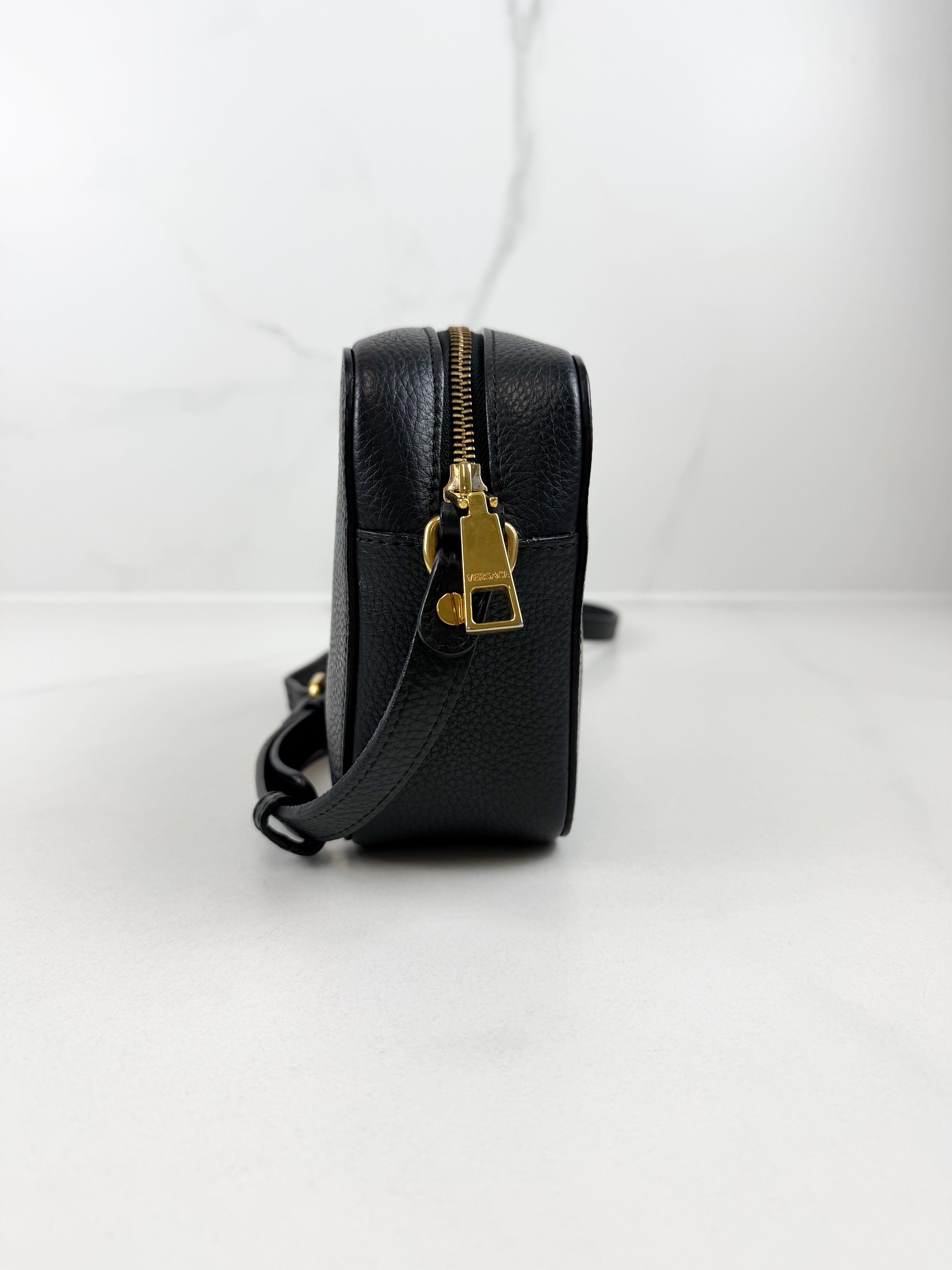 Versace Black Medusa Grained Calfskin Crossbody