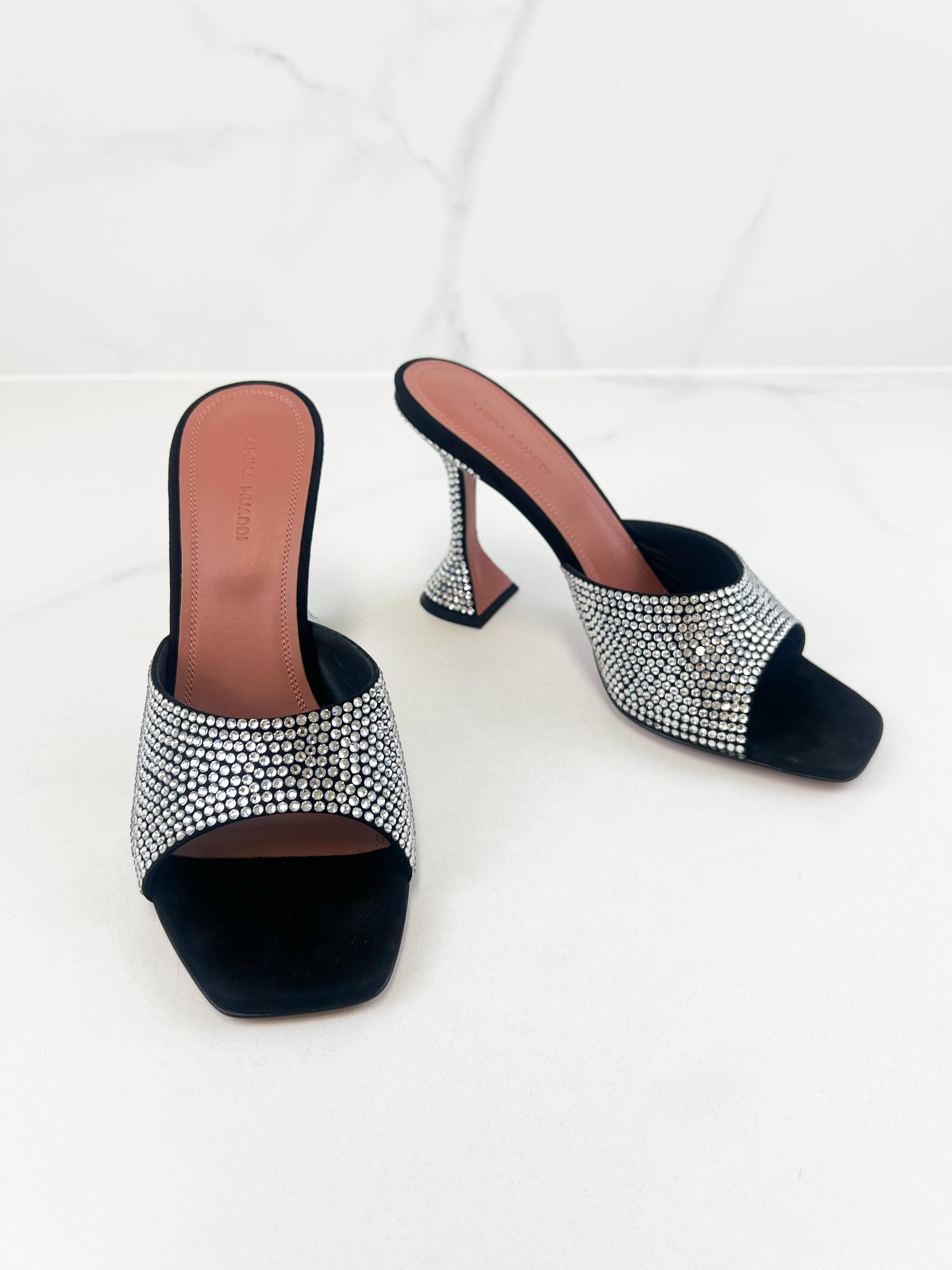 Amina Muaddi Lupita Crystal-Embellished suede mules in Black Size 40
