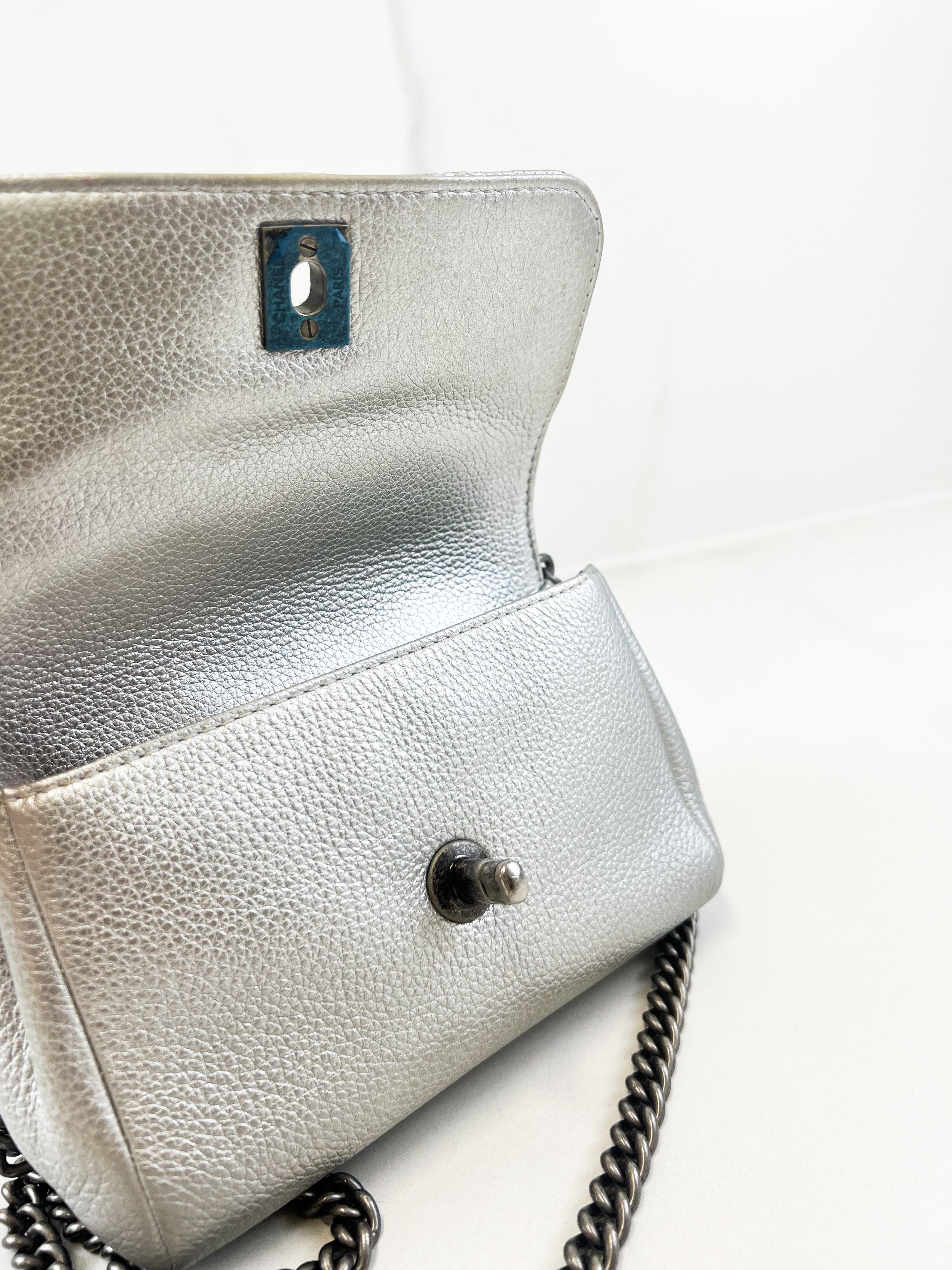 Chanel Quilted Caviar Mini Coco Silver Top Handle Bag