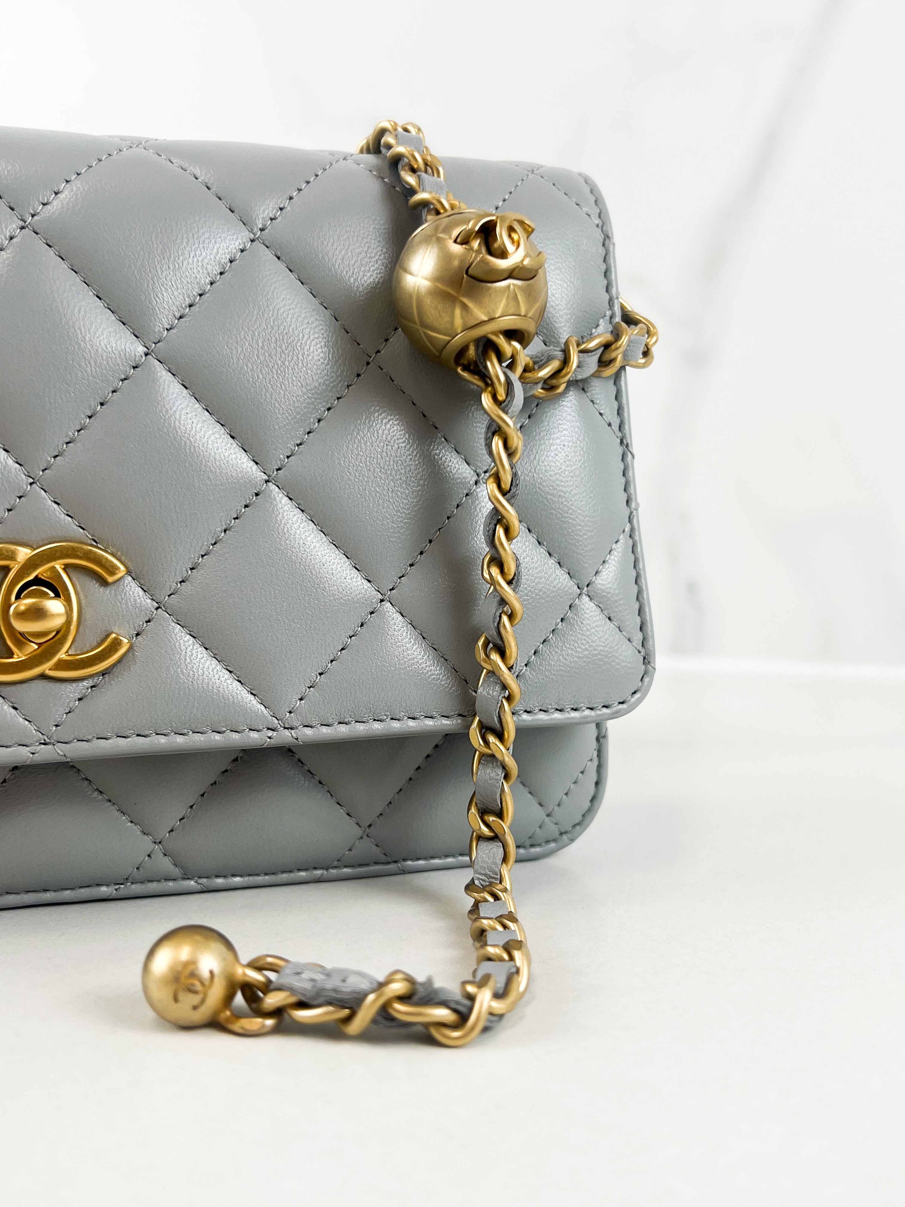 Chanel Grey Lambskin Pearl Crush WOC
