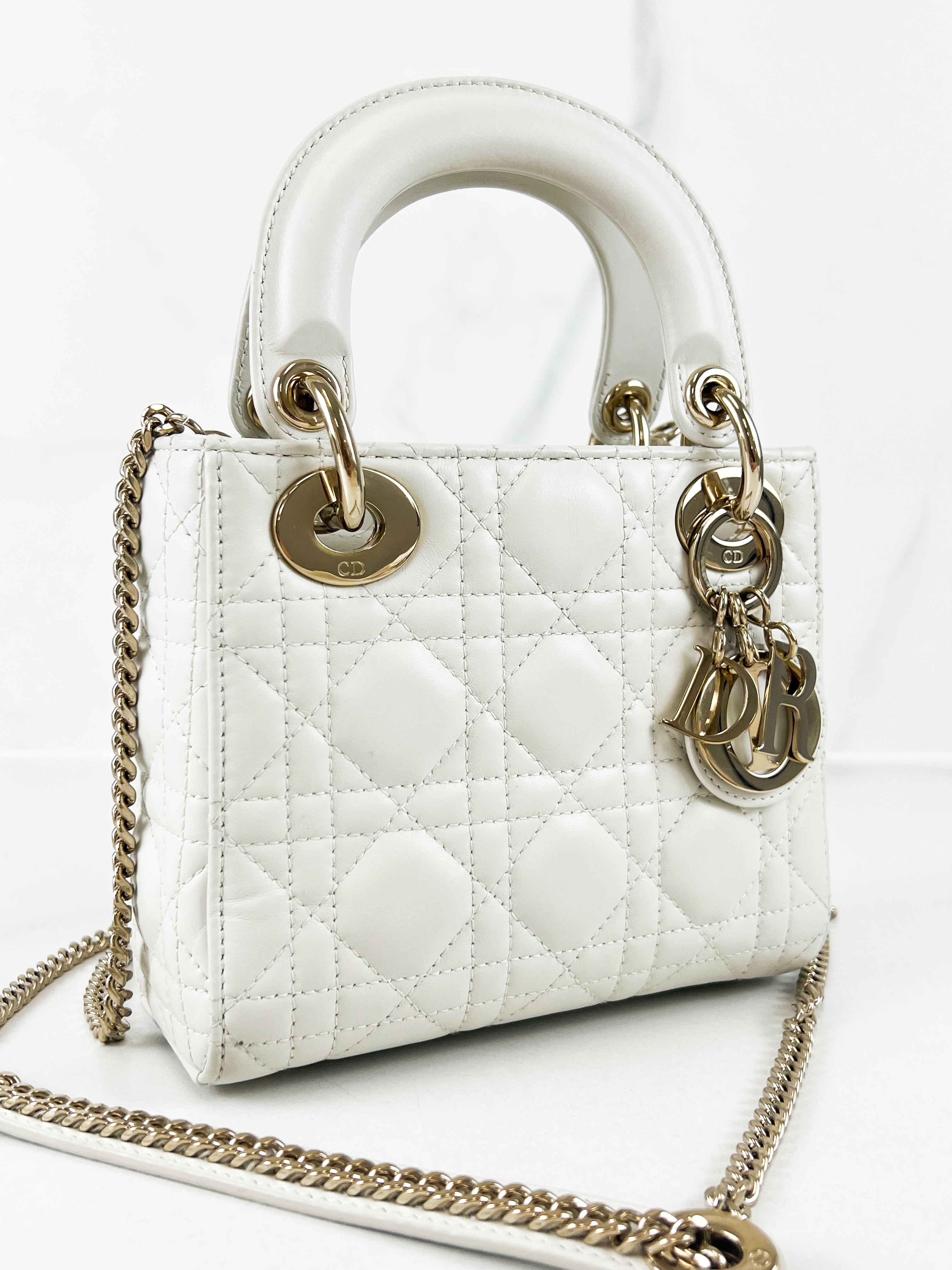 Christian Dior Mini Lady Dior Cannage Leather in White