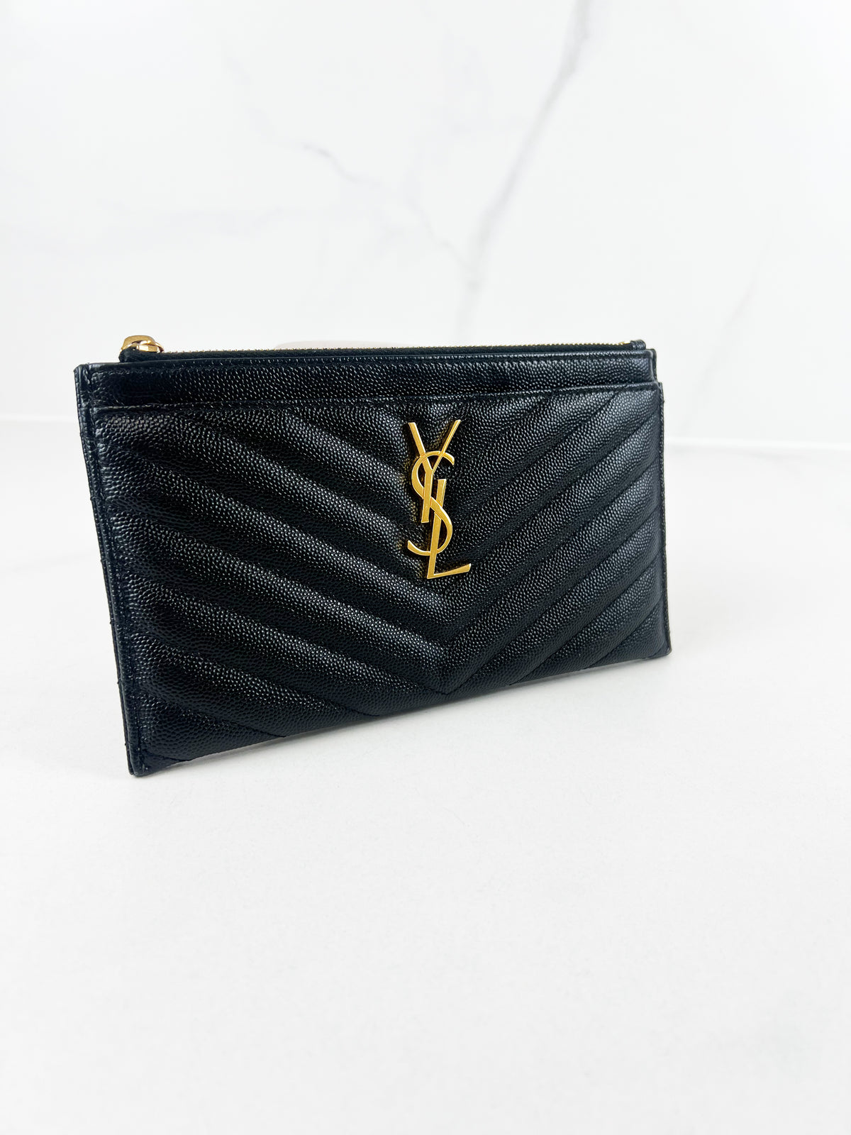 Saint Laurent Cassandre Metelasse Pouch in Grain De Poudre Leather with GHW