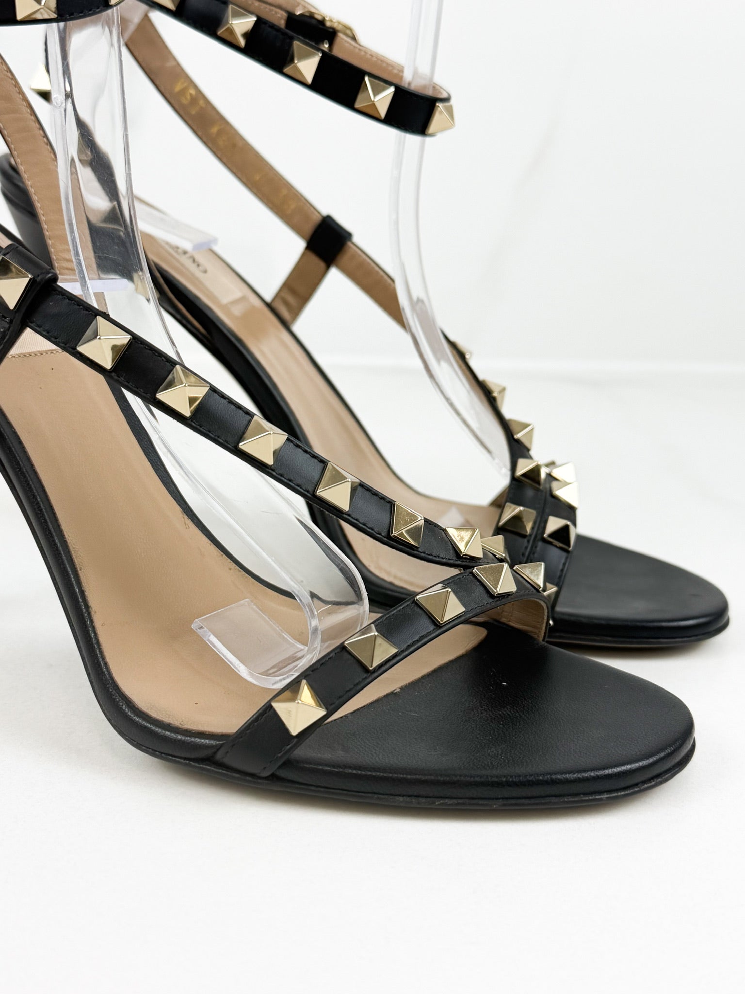 Valentino Leather Black Rockstud Sandal Size 38