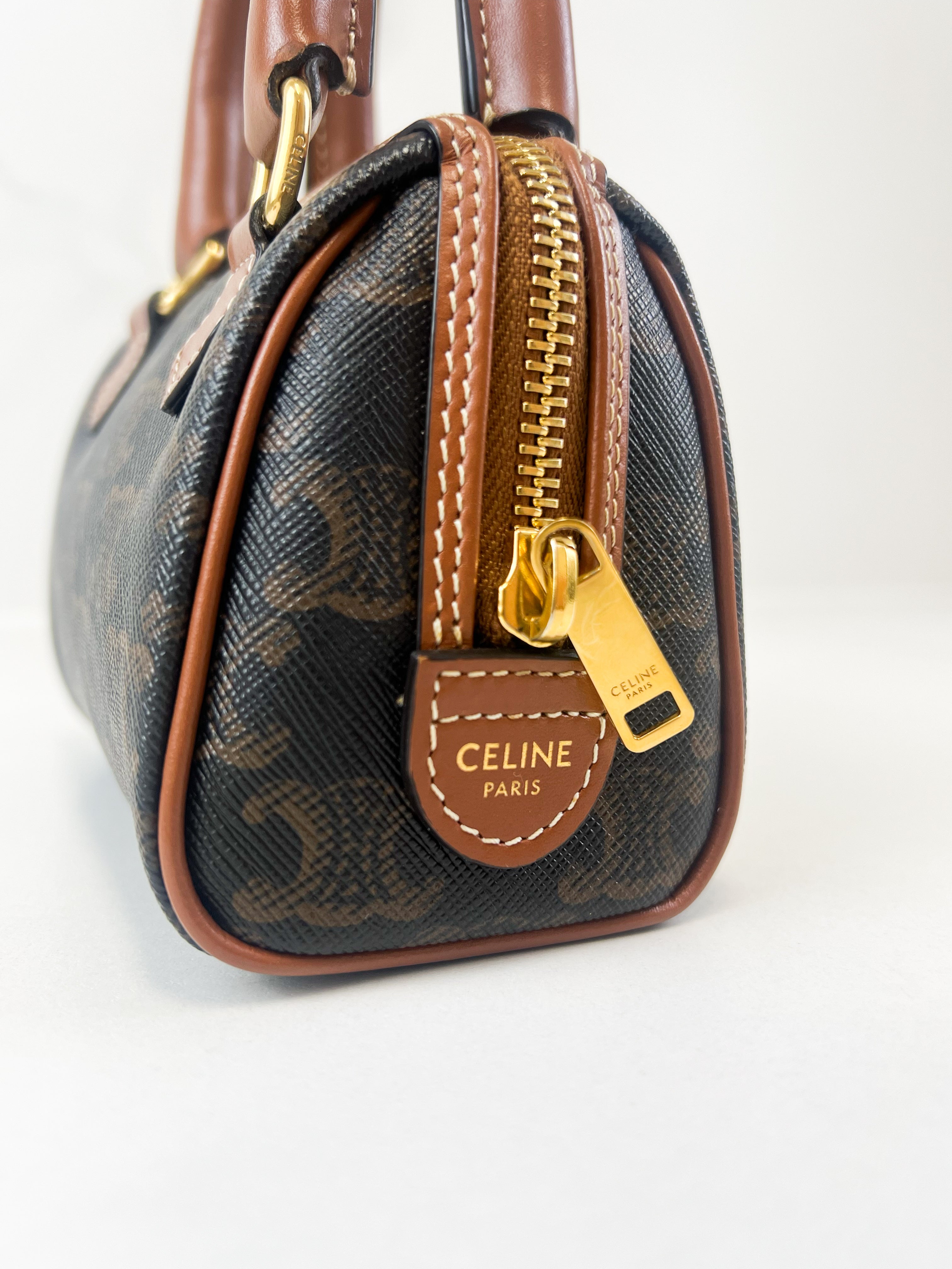 Celine Mini Boston In Triomphe Canvas and Calfskin