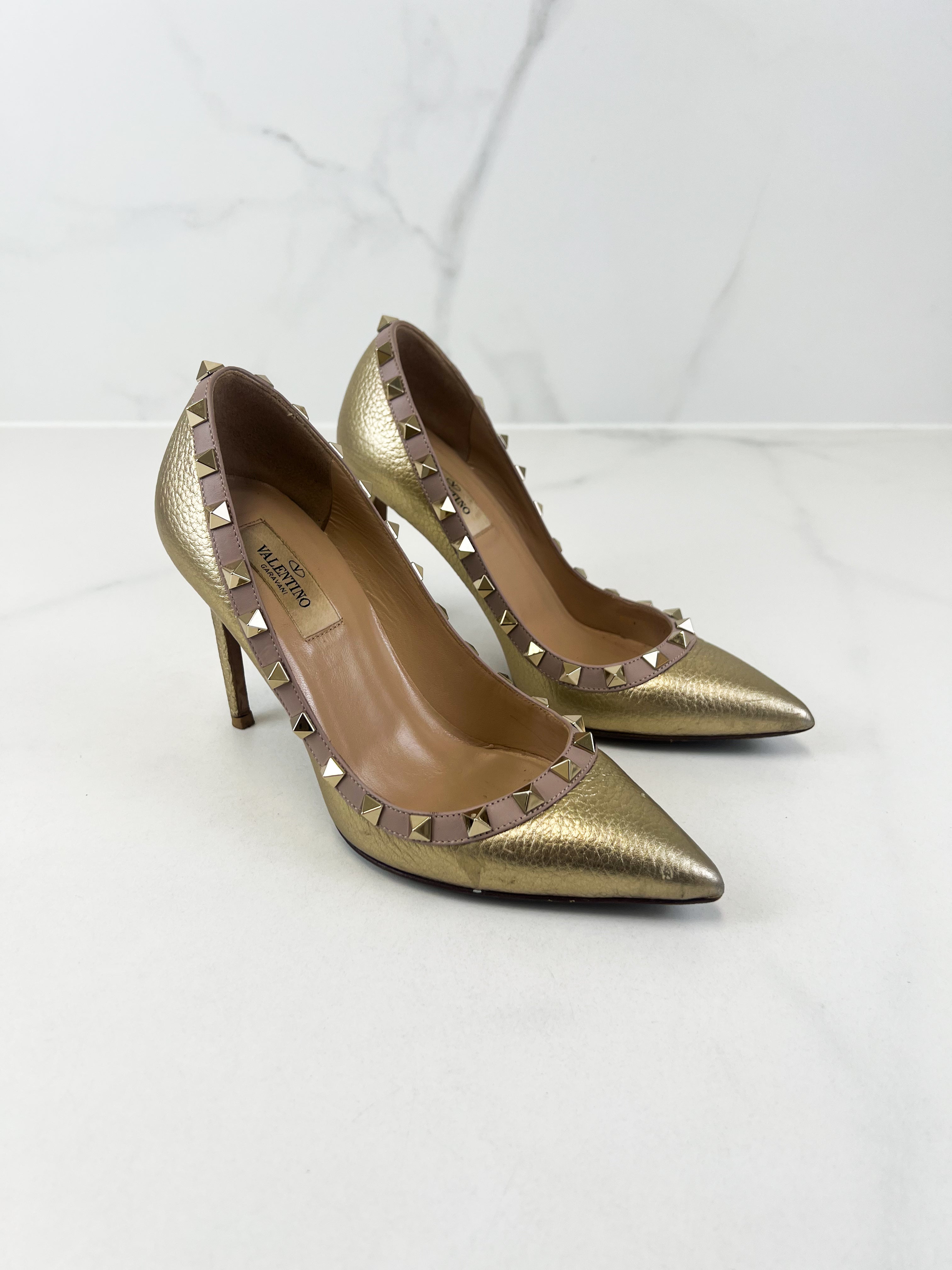 Valentino Metallic Gold Rockstud Pumps Size 35.5