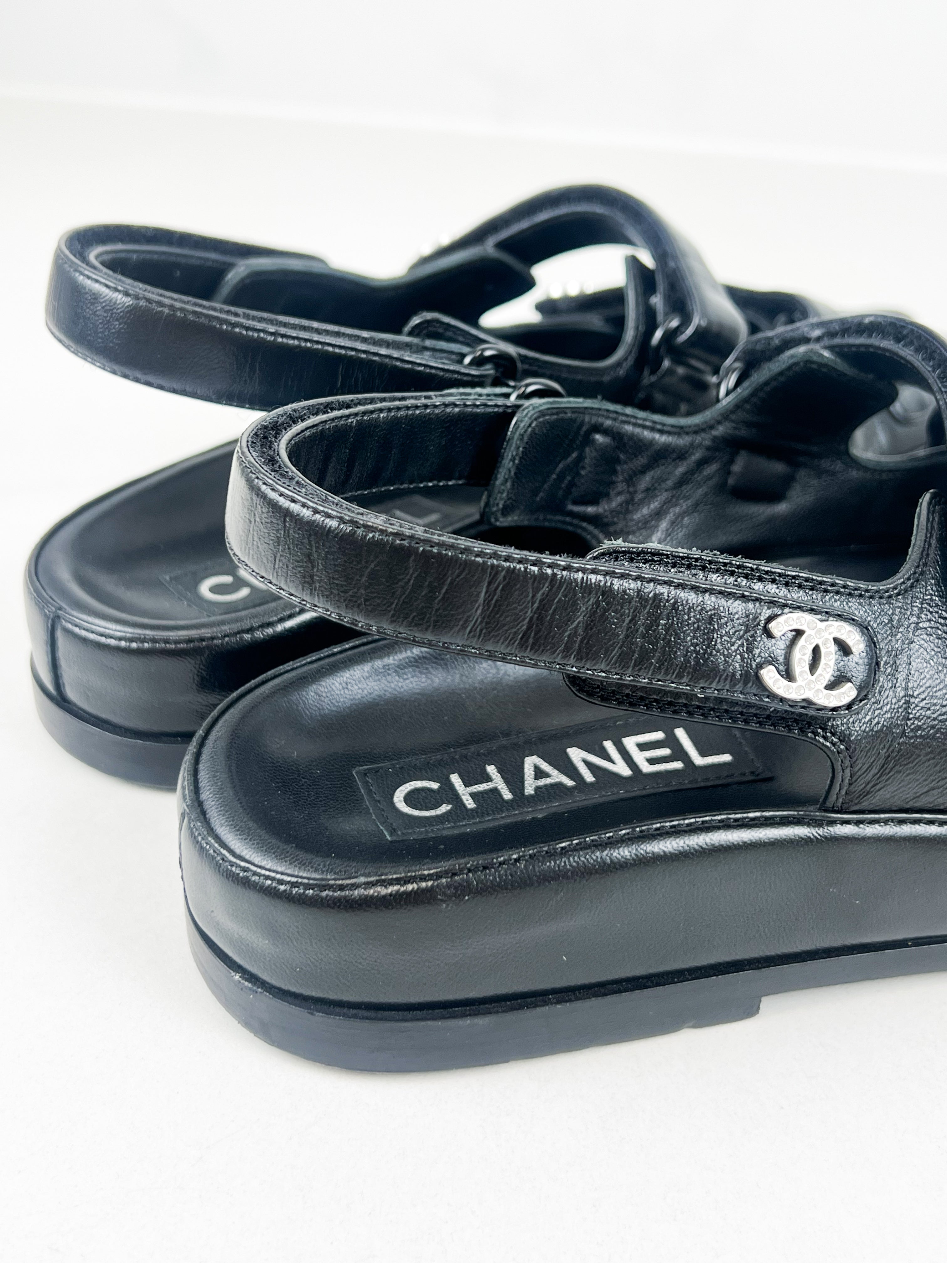 Chanel Black Leather Dad Sandal Size 35.5C