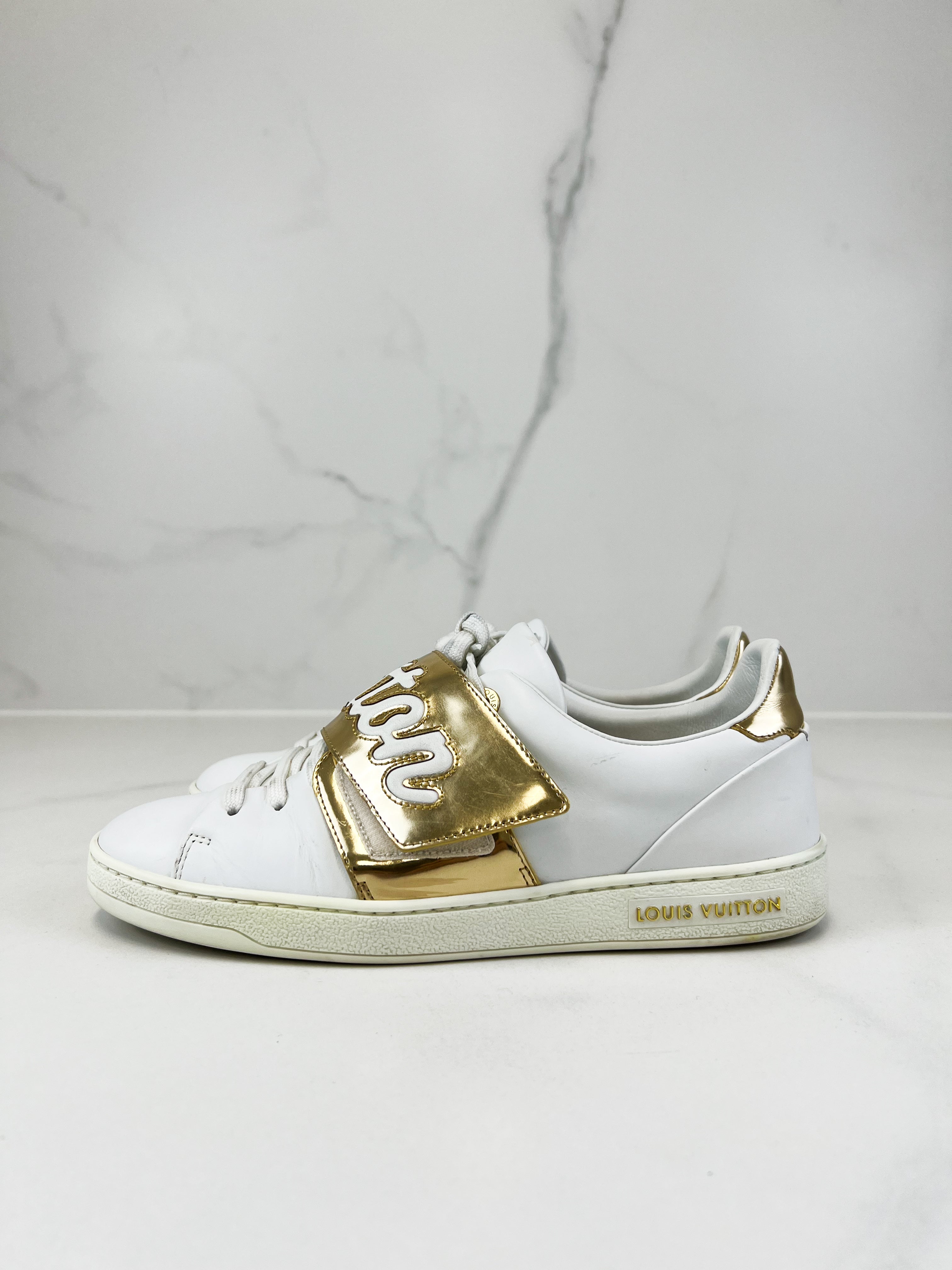 Louis Vuitton White/Gold Frontrow Sneakers Size 36.5