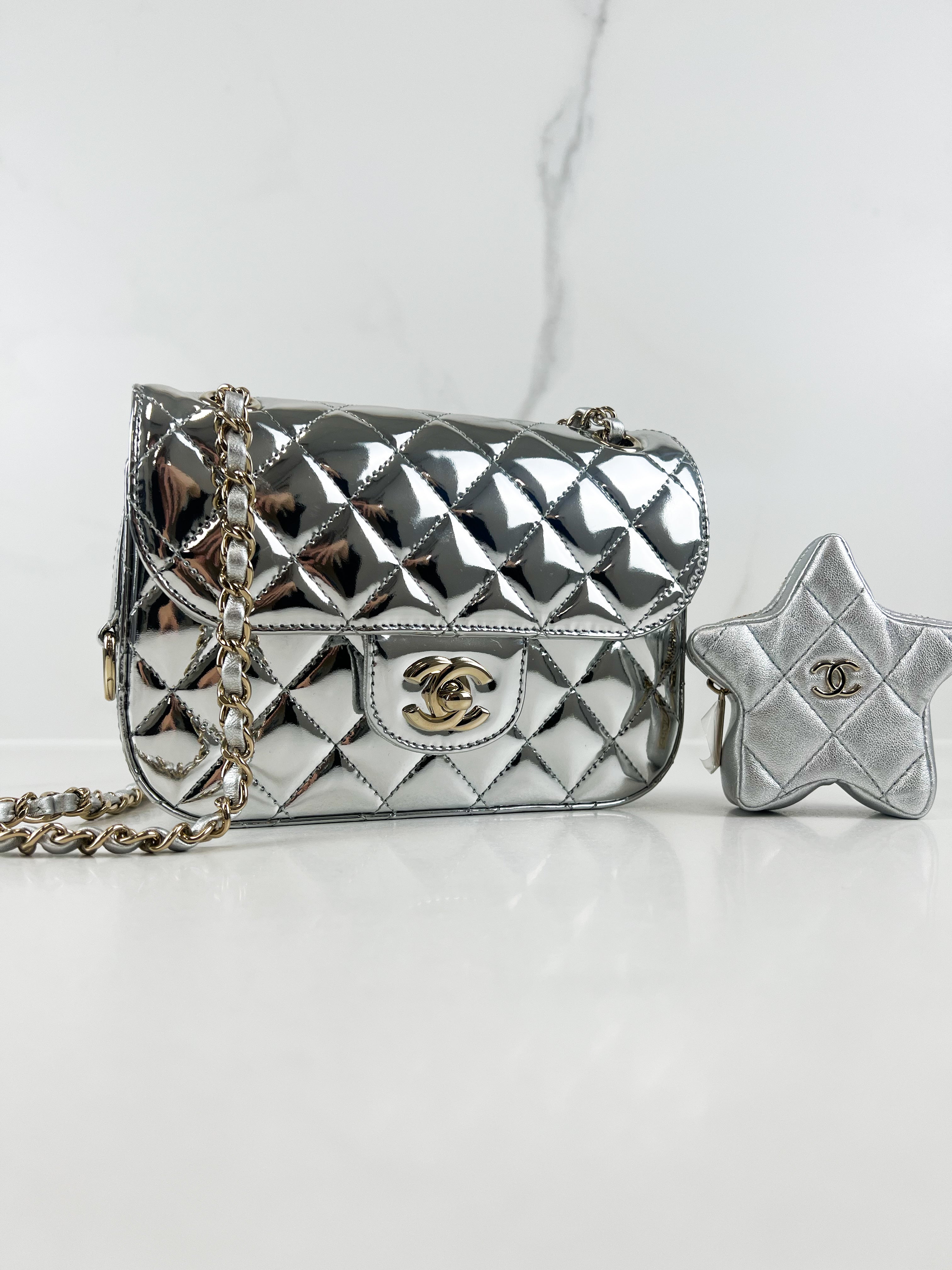 Chanel Patent Mini Square in Silver with SHW