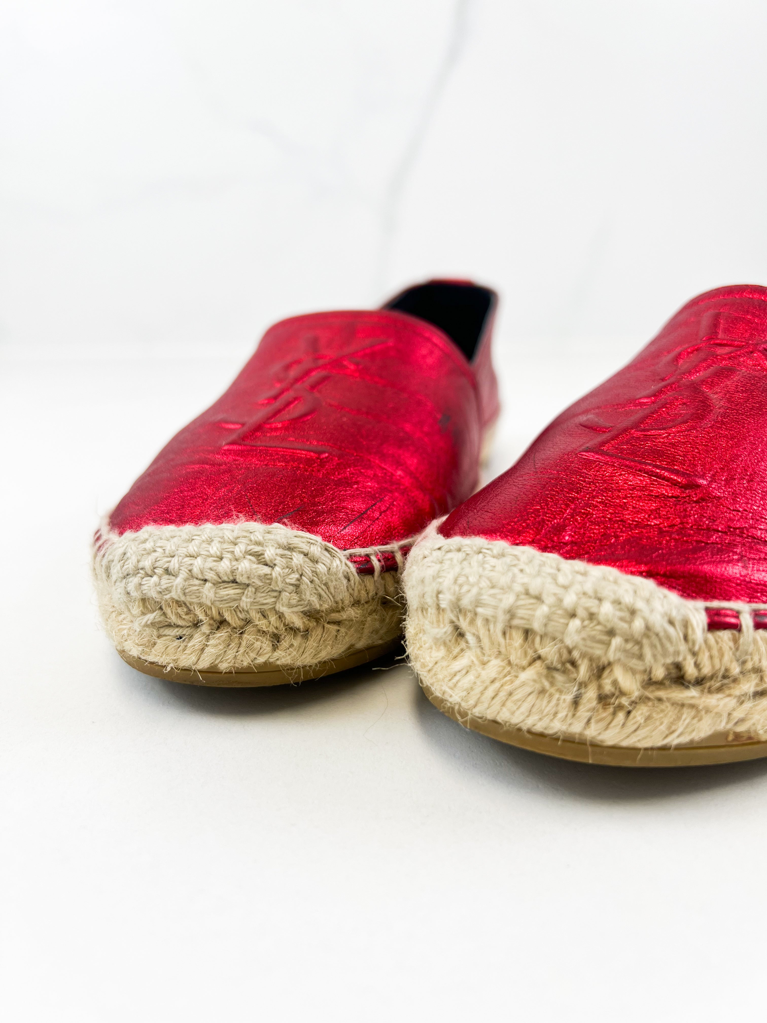 Saint Laurent Monogram Metallic Espadrilles Size 36