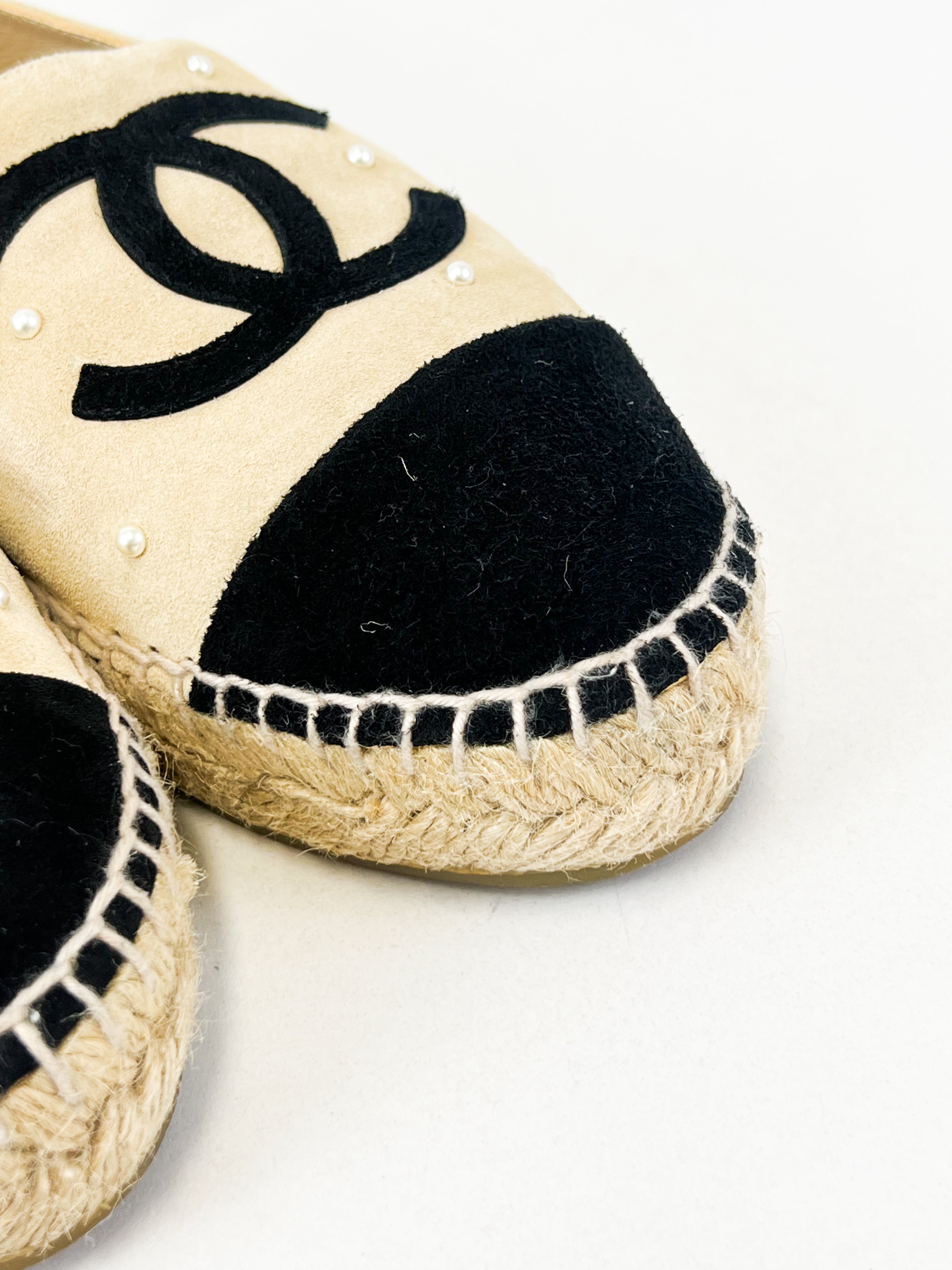 Chanel CC Logo Suede Beige Espadrilles Size 37