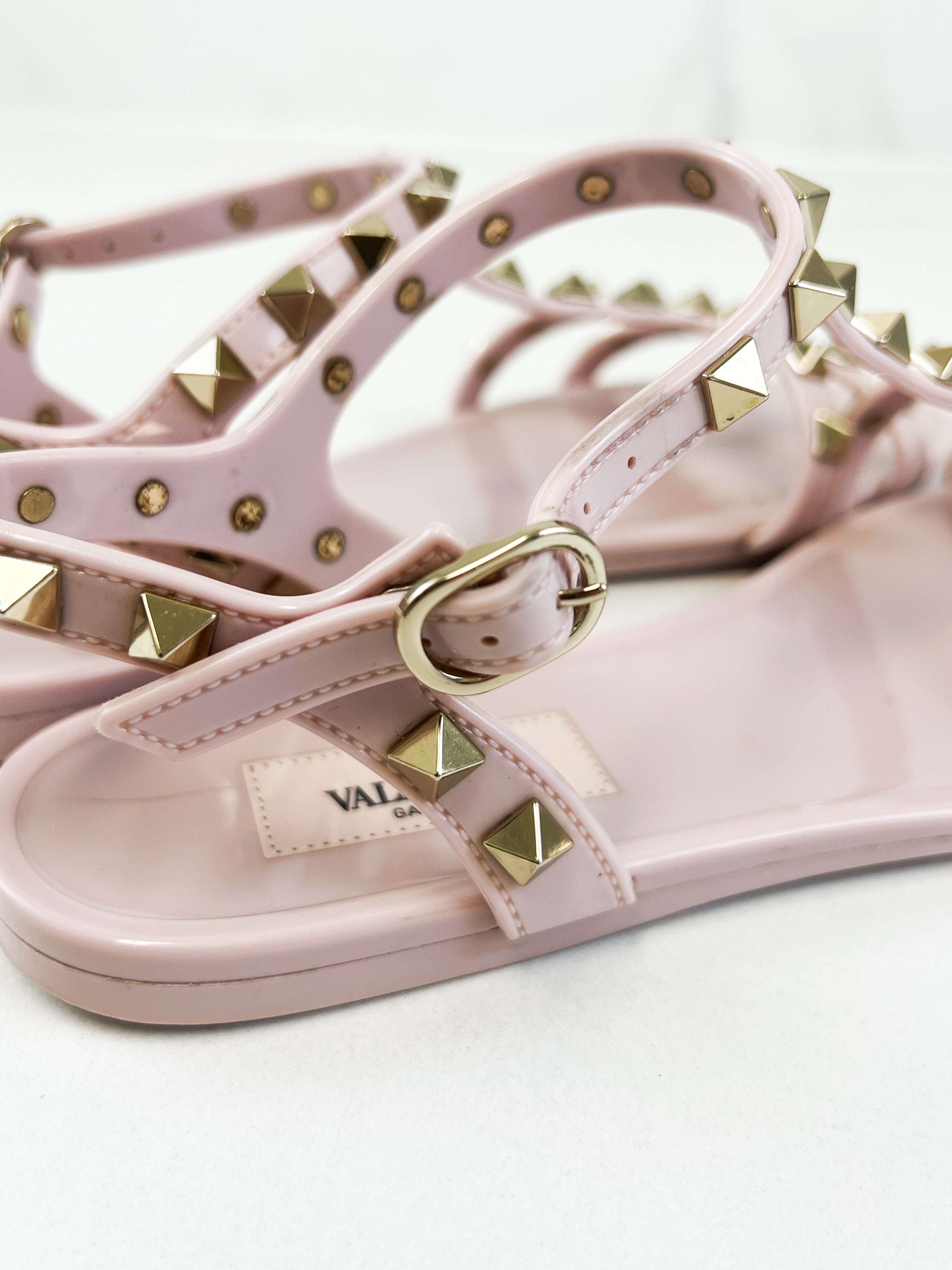 Valentino Garavani Rockstud PVC Sandal in Baby Pink Size 36