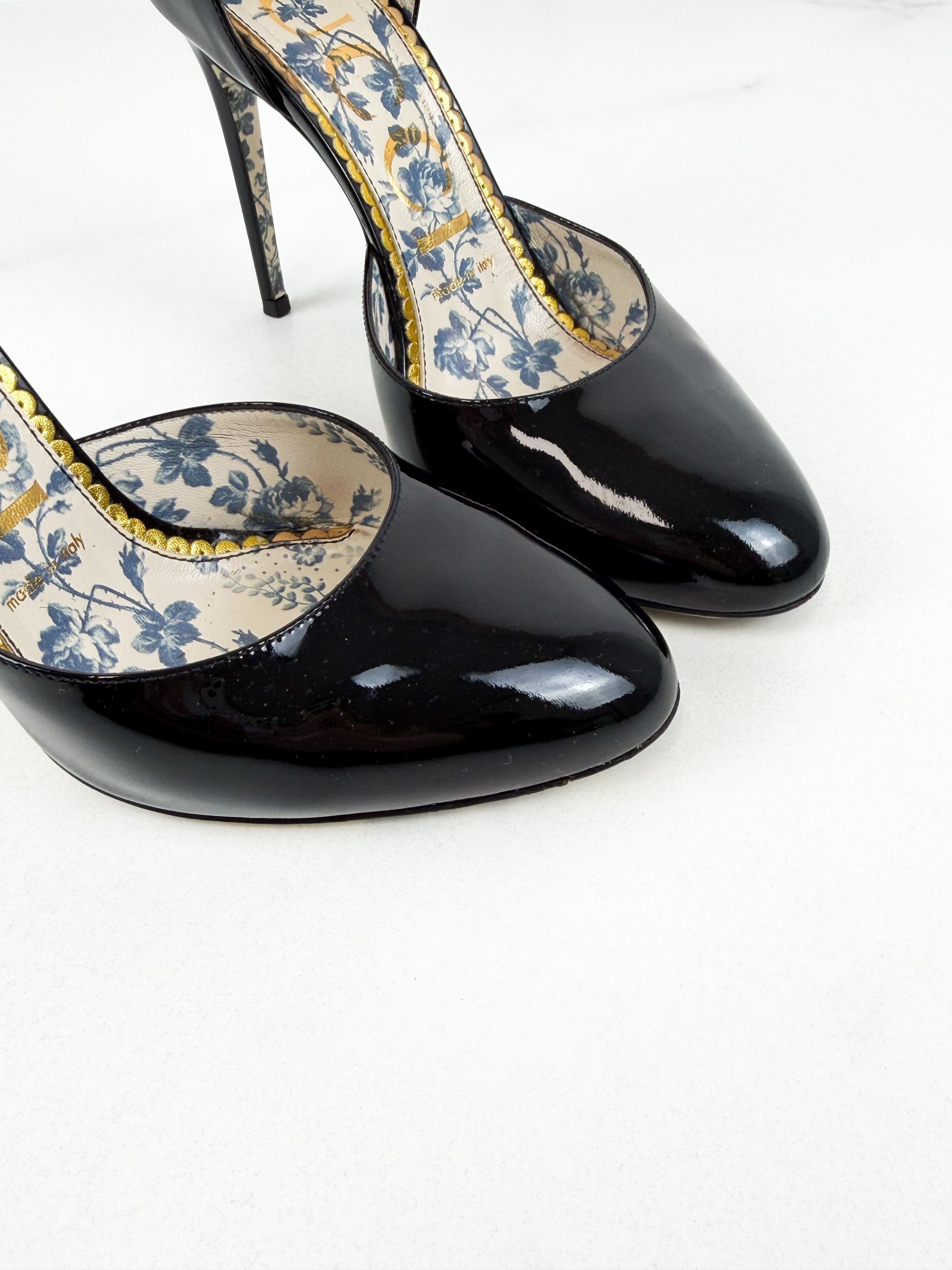 Gucci Vernice Crystal Black Patent Pumps