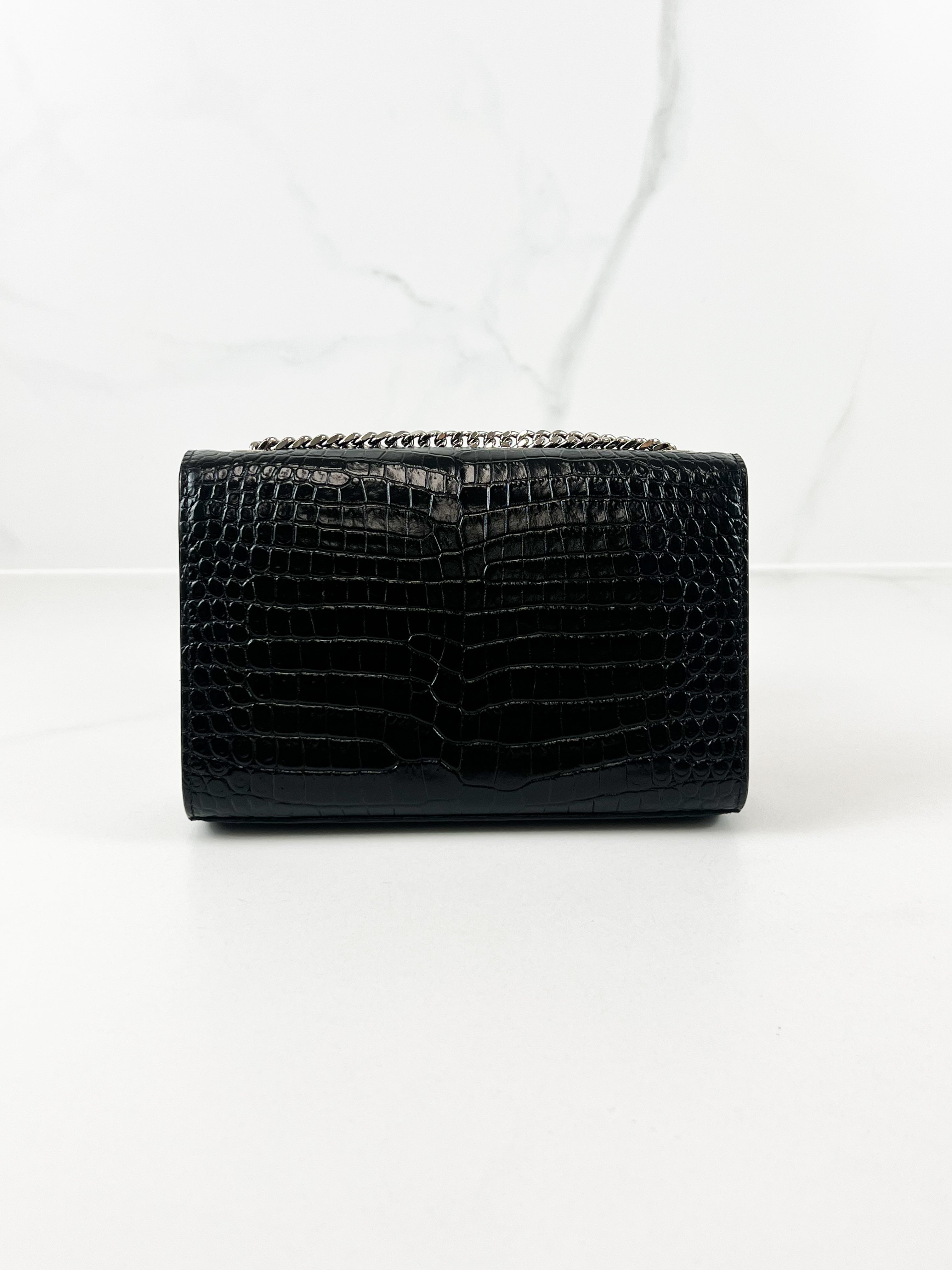 Saint Laurent Small Kate with Tassel Croc Embossed Shiny Leather SHW