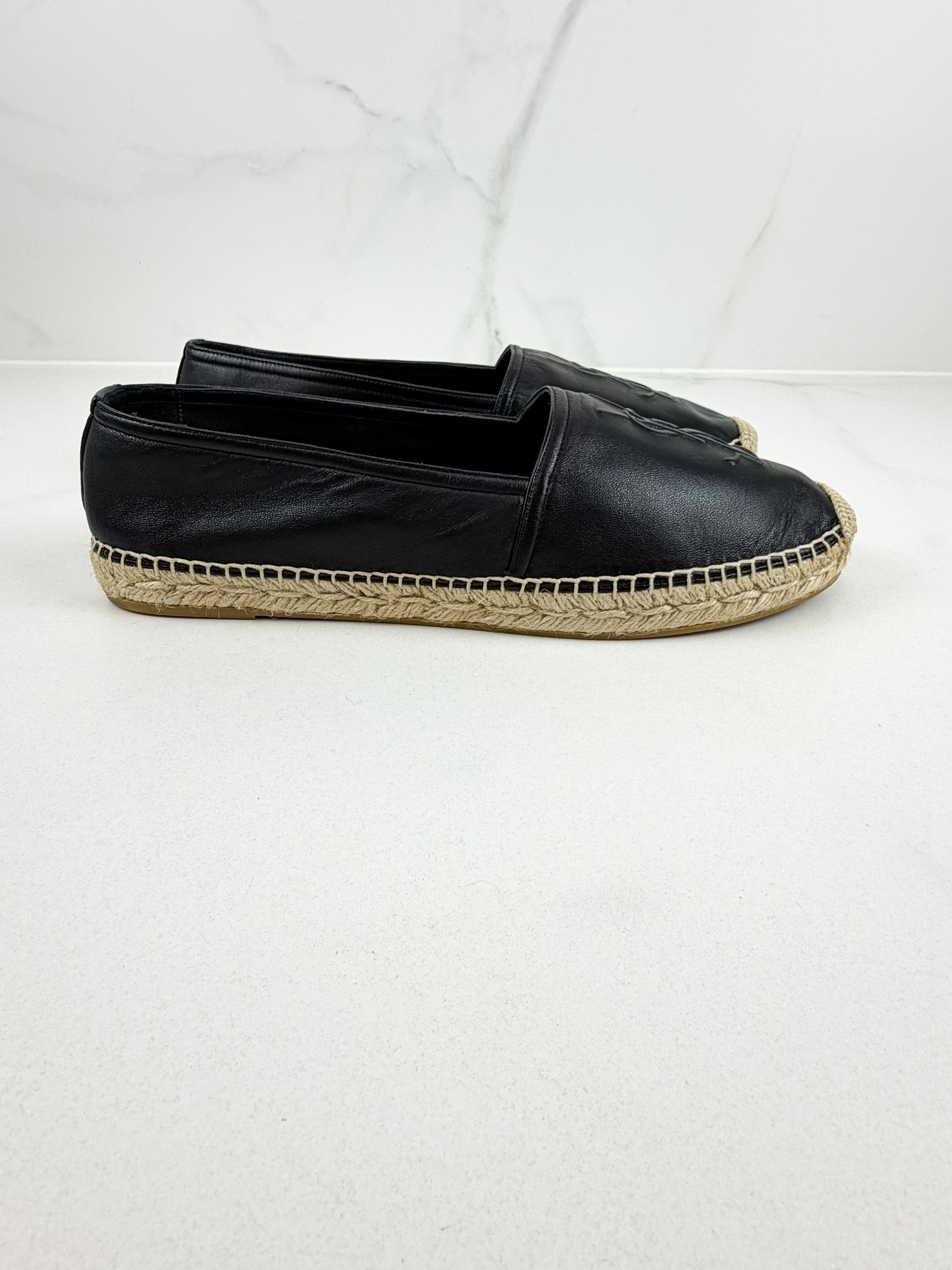 Saint Laurent Black Monogram Espadrilles Size 41.5
