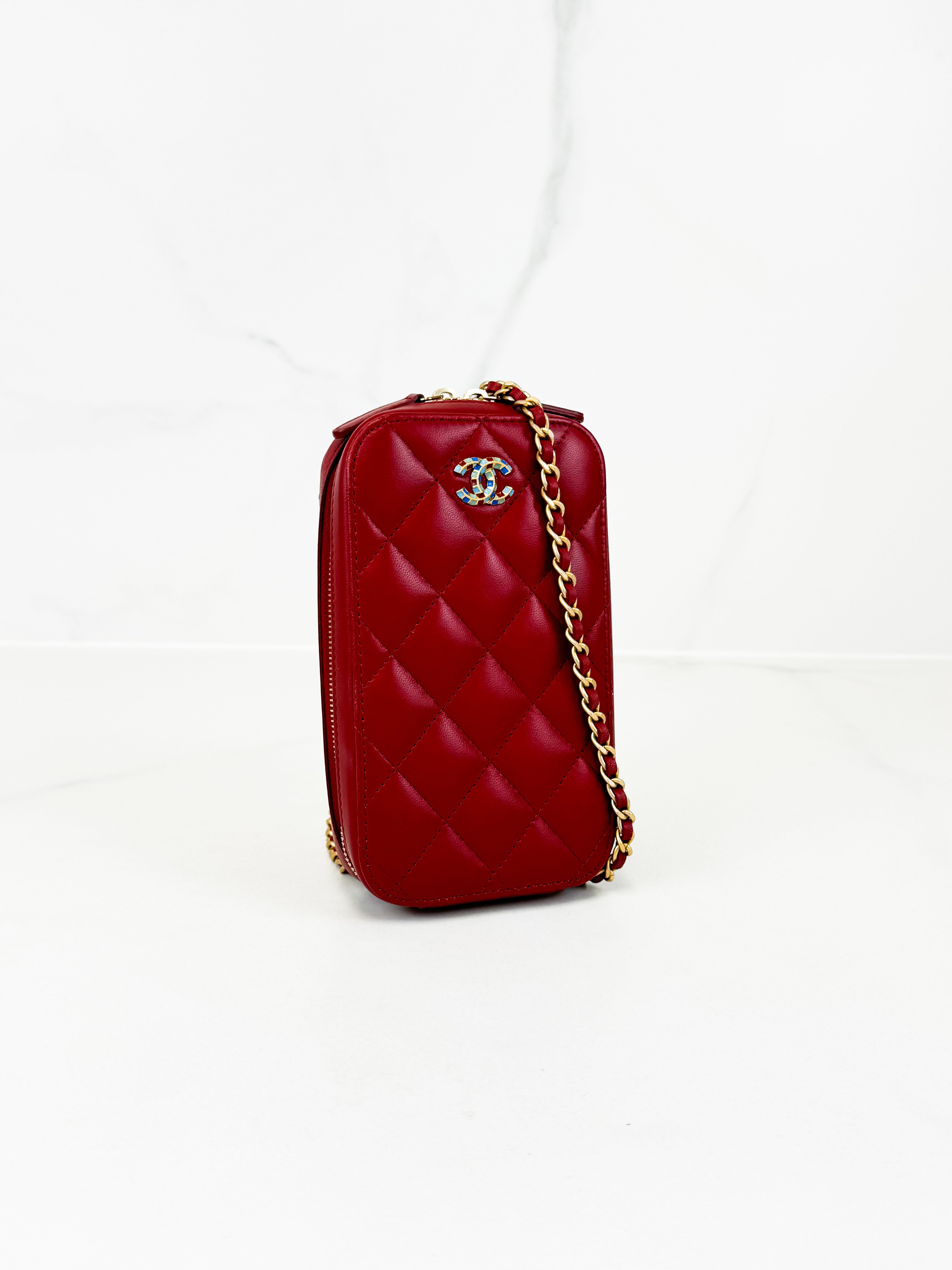 Chanel Lambskin Matelasse Chain Crossbody Phone Holder