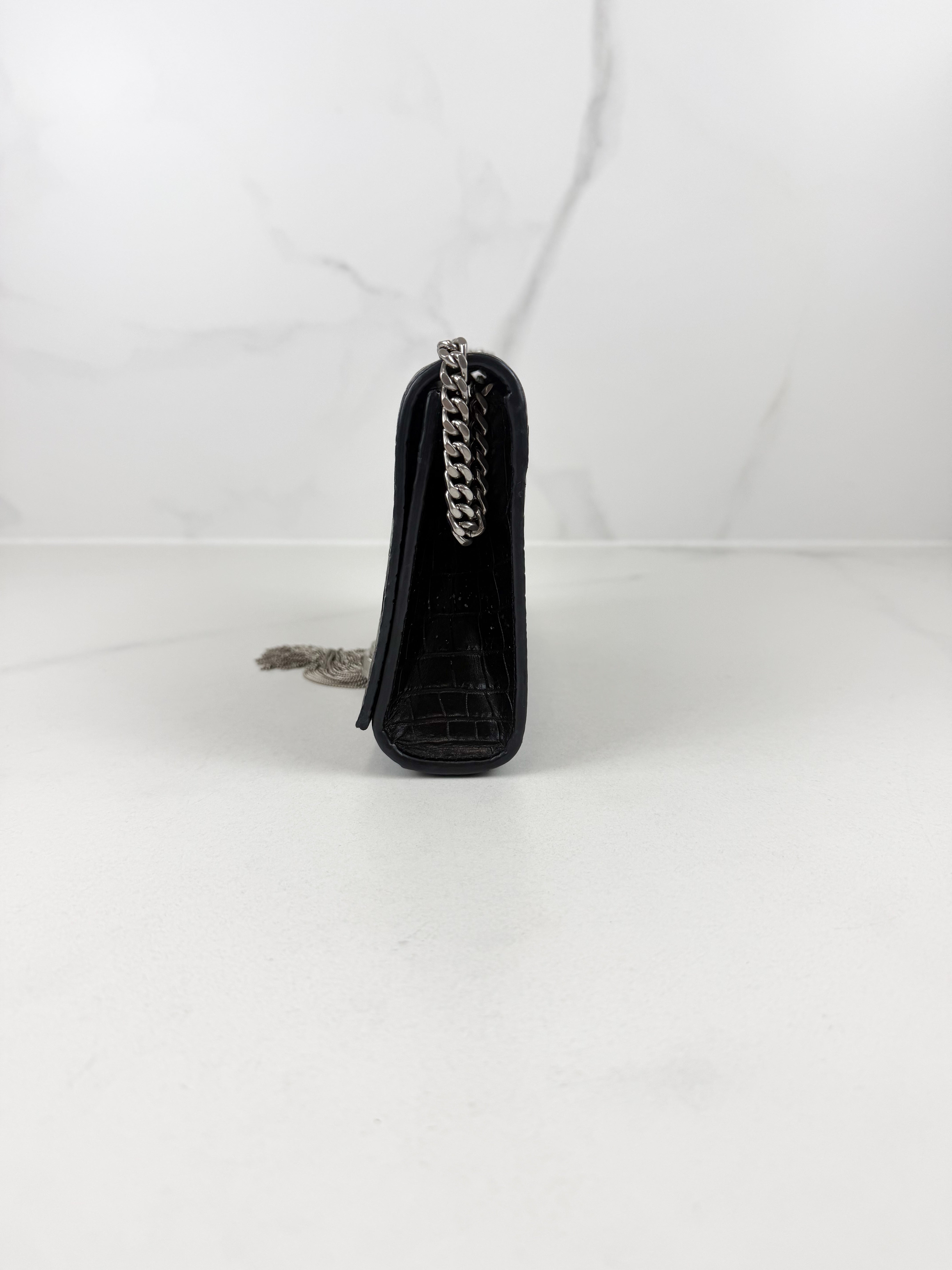Saint Laurent Small Kate with Tassel Croc Embossed Shiny Leather SHW