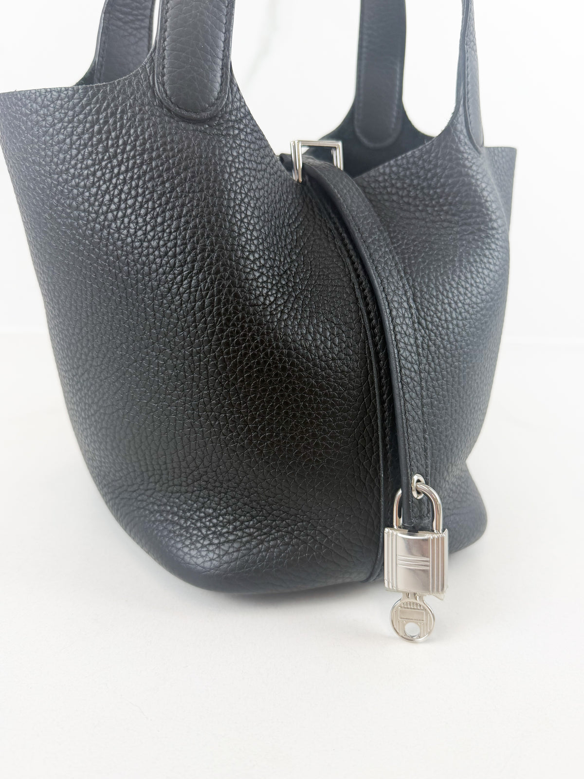 Hermes Picotin 22 Lock Textured Grained Black Leather