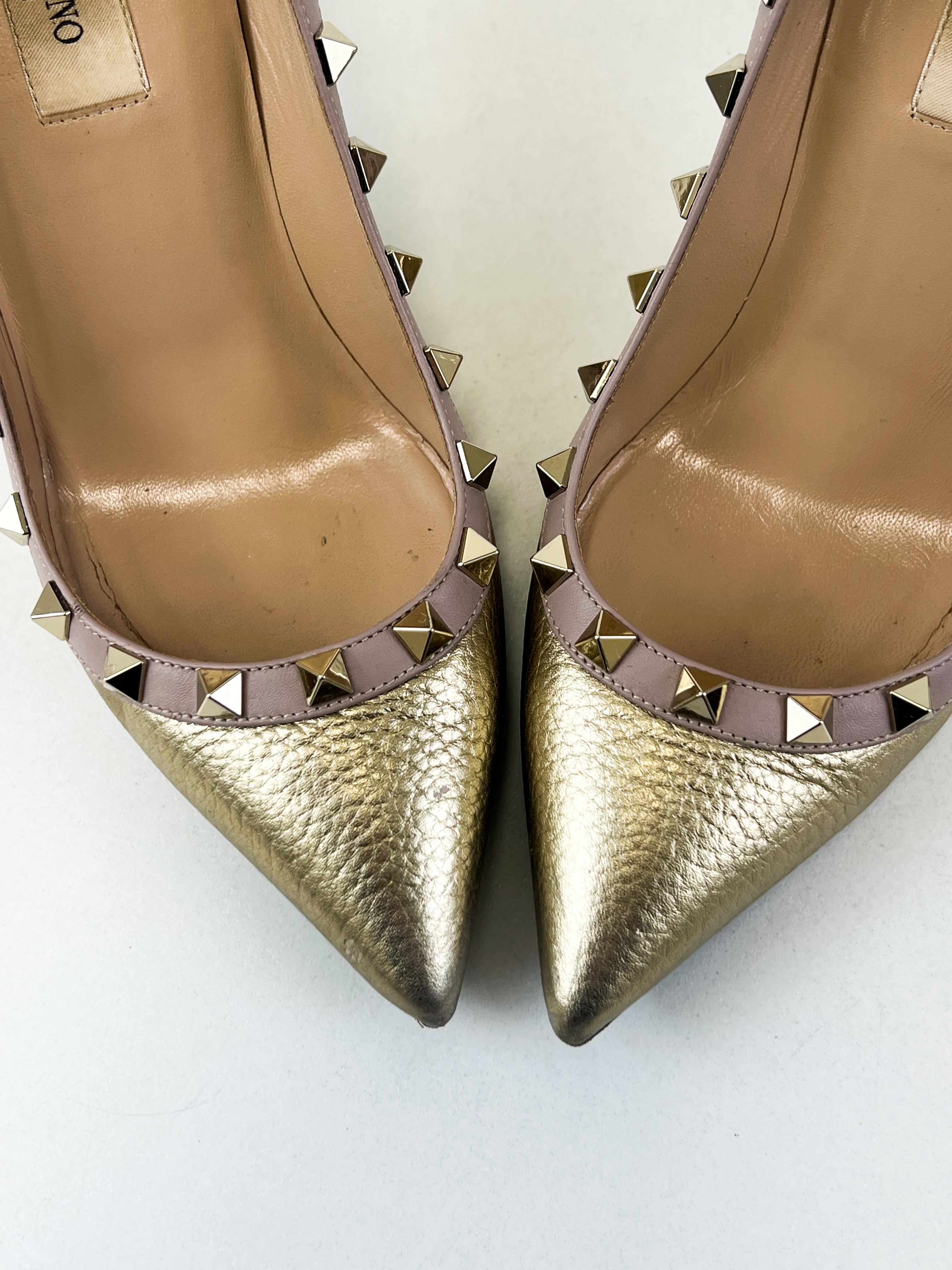 Valentino Metallic Gold Rockstud Pumps Size 35.5