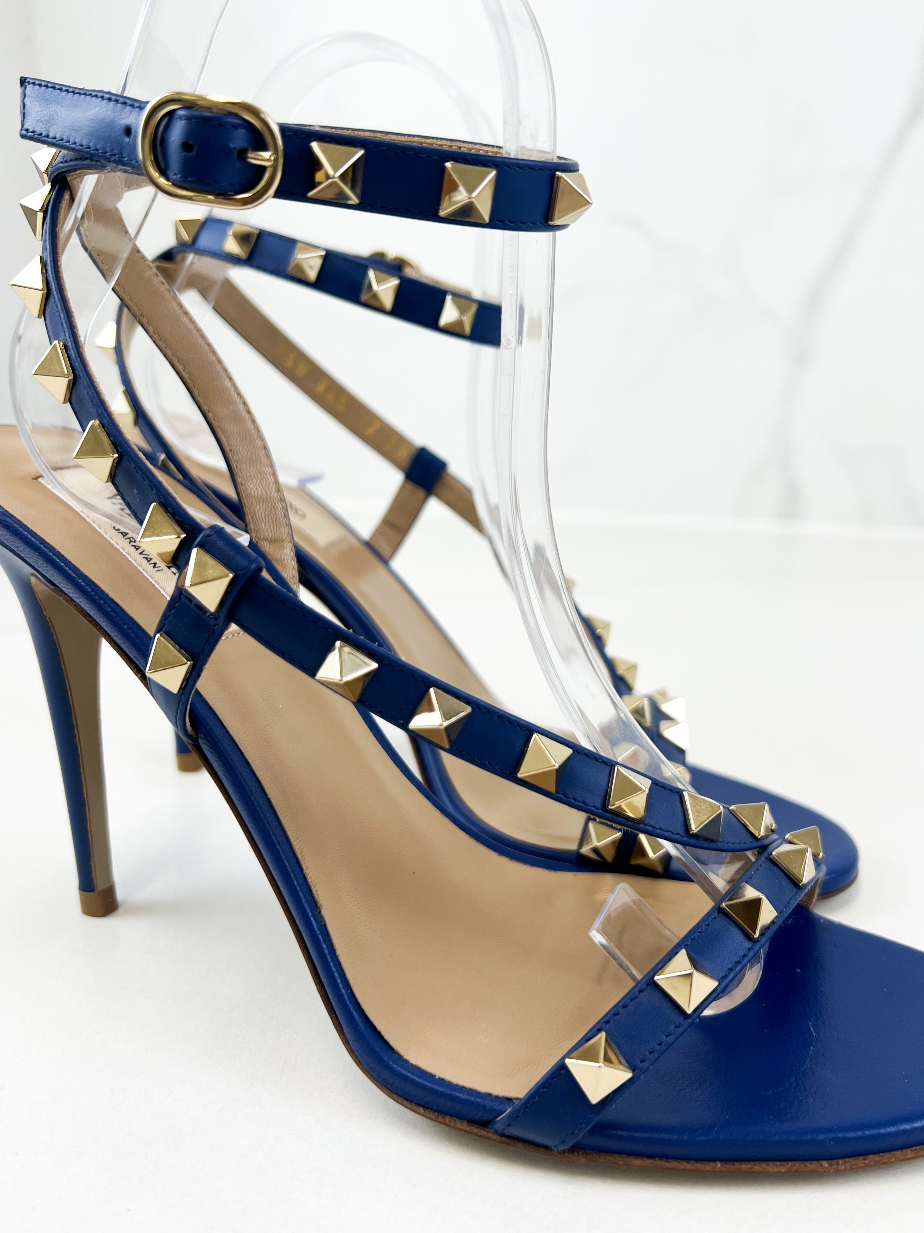 Valentino Leather Blue Rockstud Sandal Size 38