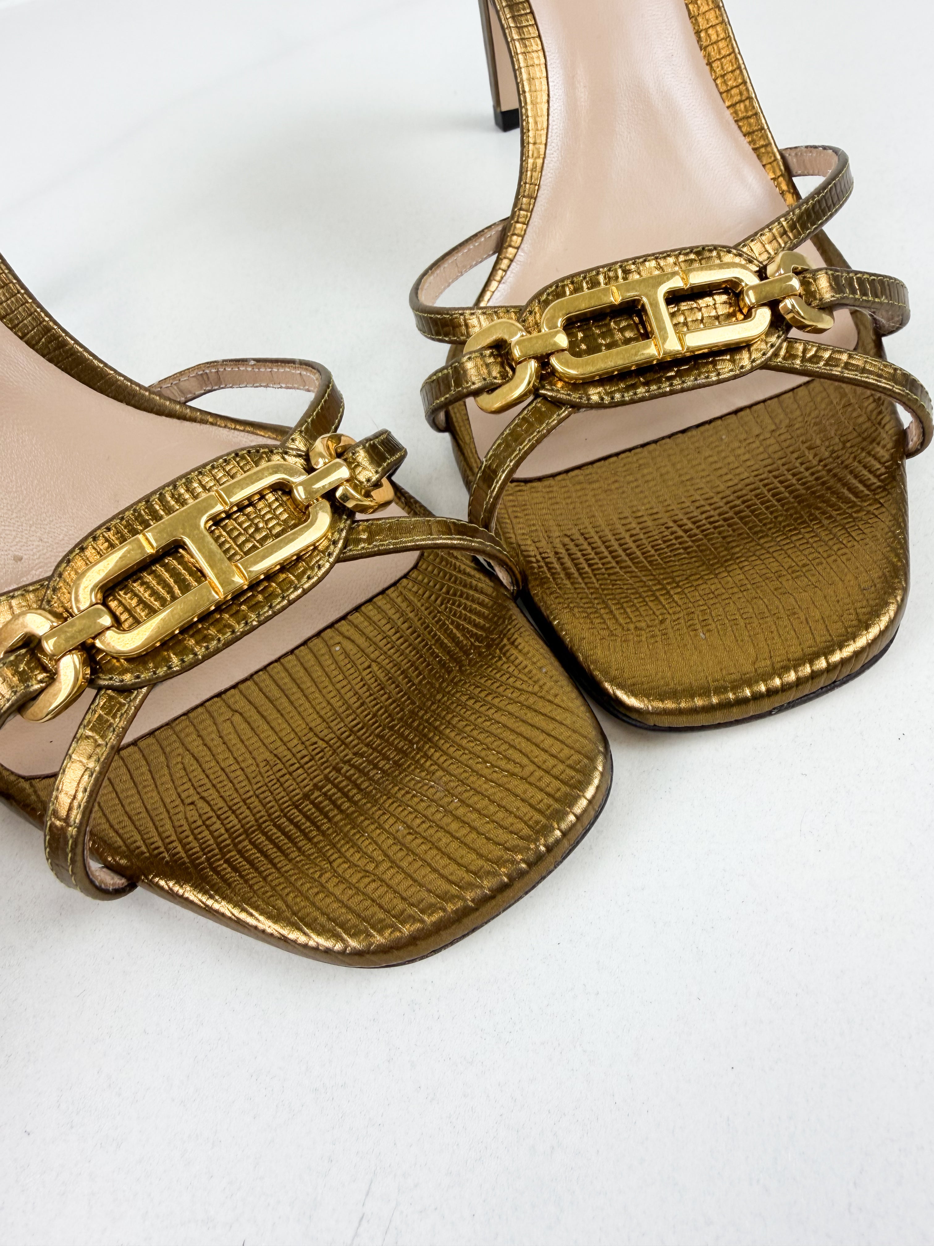 Tom Ford Bronze Printed Lizard Whitney Heel Size 40