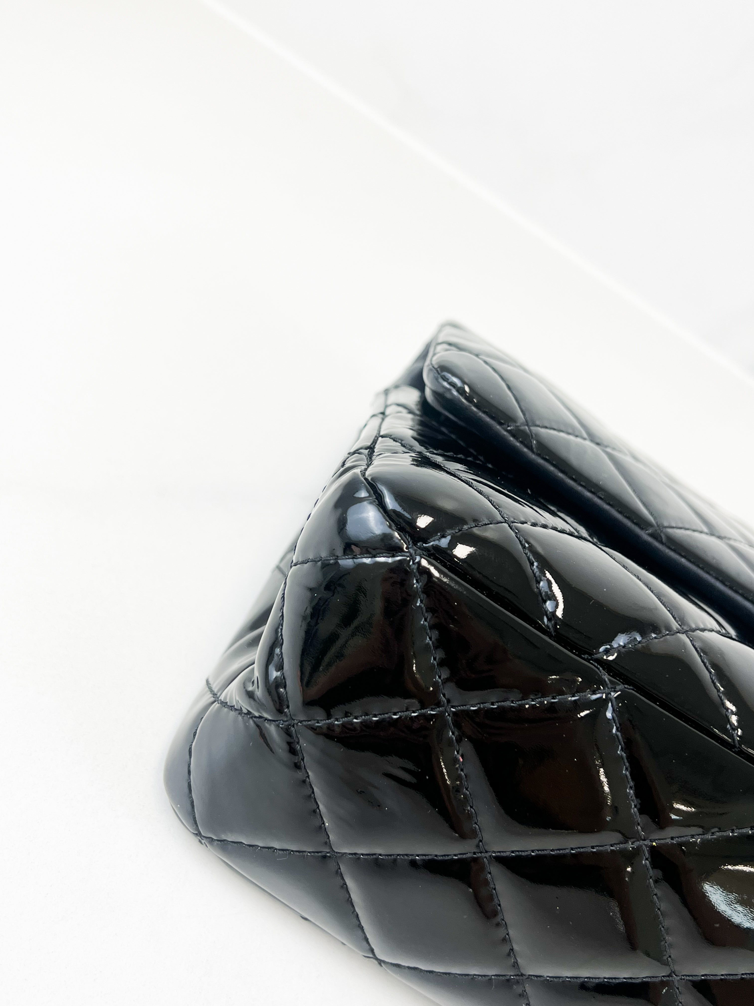 Chanel Black Classic Jumbo Double Flap Re-issue Calfskin Patent Leather Bag