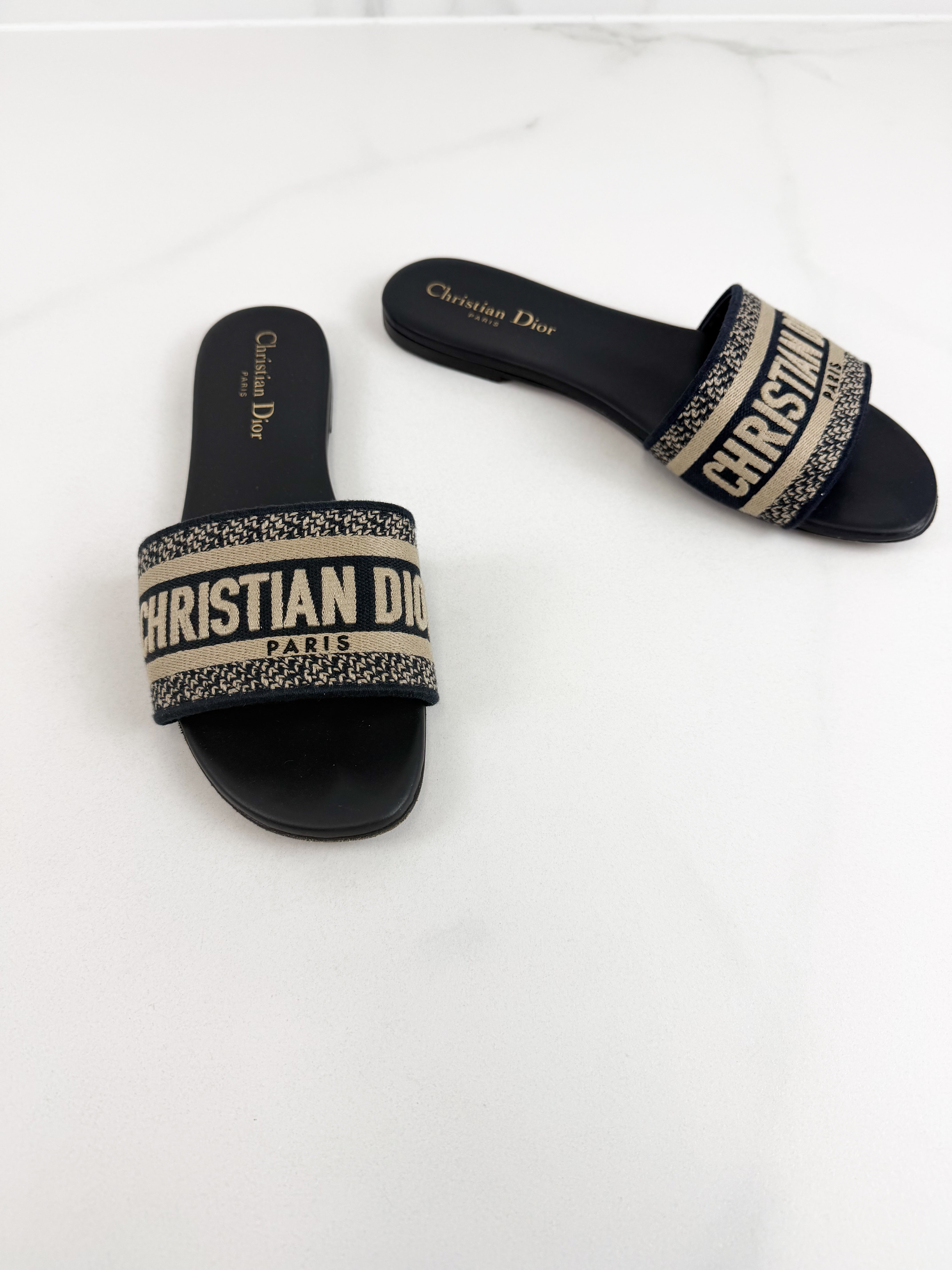 Christian Dior Navy Dway Slides Size 39