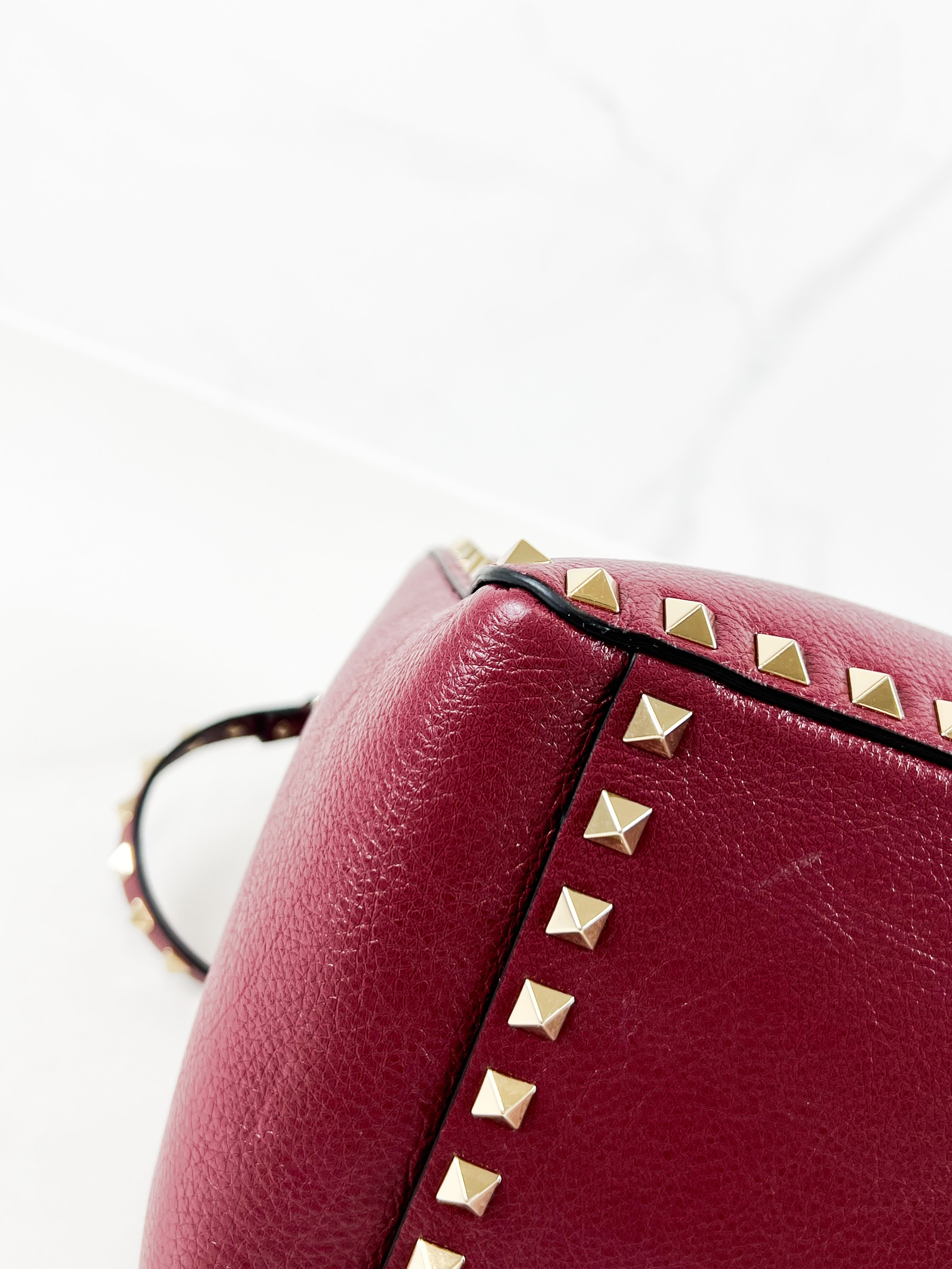 Valentino Garavani Burgundy Rockstud Leather Tote